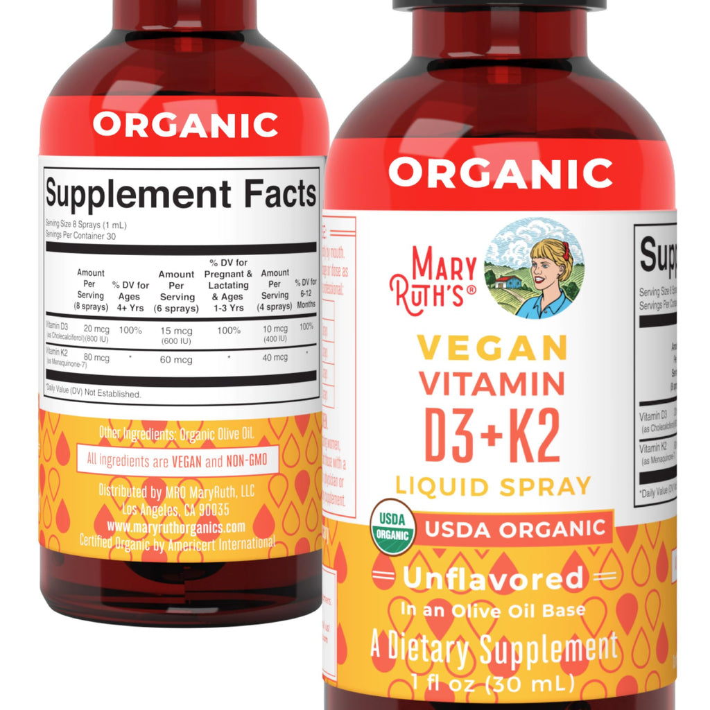 MaryRuth's Vitamin D3 + K2 Spray for Adults & Kids for Bone Health, 1 Fl Oz