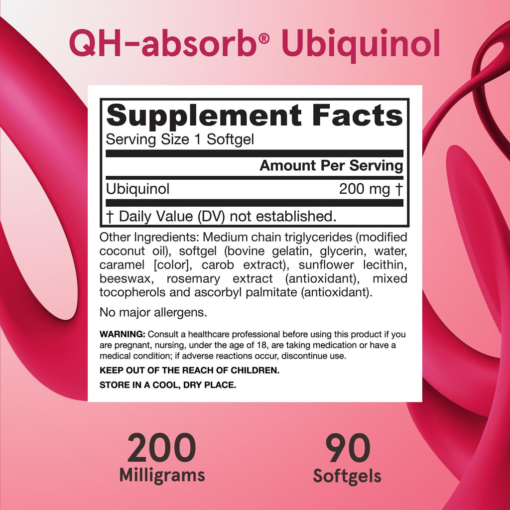 Jarrow Formulas QH-Absorb 200 mg - Active Antioxidant Form of Co-Q10 - Dietary Supplement - Supports Mitochondrial Energy Production & Cardiovascular Health - 90 Softgels