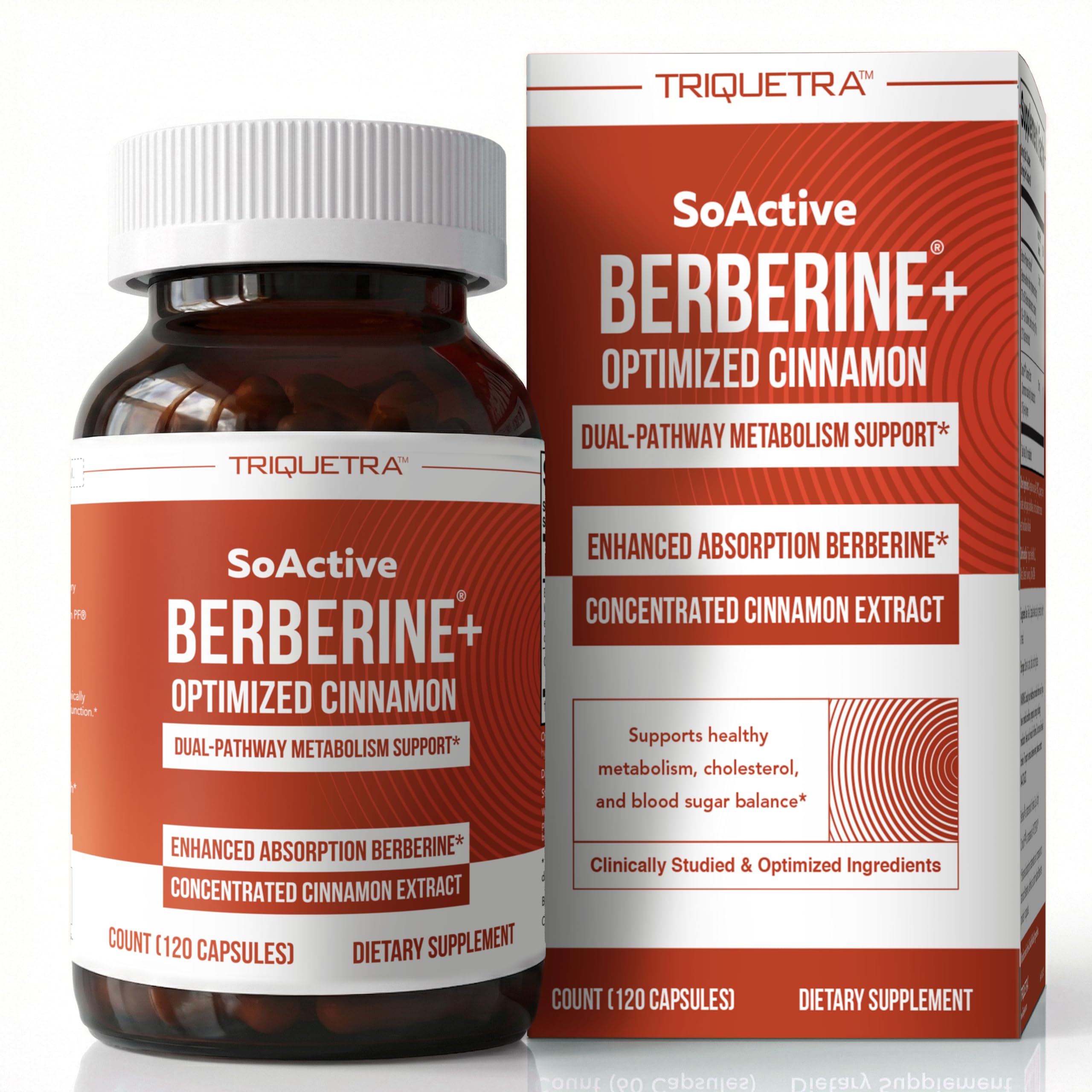 SoActive Berberine + Optimized Cinnamon, 9.6x Enhanced Absorption, Clinically Studied Dose, Patented Berbervis® Phytosome + Cinnulin PF®, Dual-Pathway Metabolism & Cellular Energy Support (120 Caps)