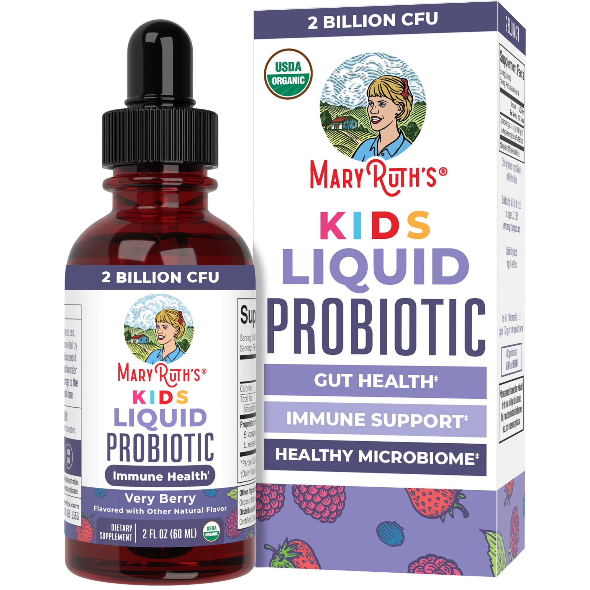 MARYRUTH'S USDA Organic Kids Liquid Probiotic, Very Berry, 2 oz