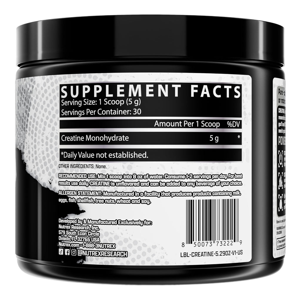 Nutrex Research Creatine Monohydrate Powder 30 Servings | Unflavored 5G Micronized Creatine Powder | Gluten Free