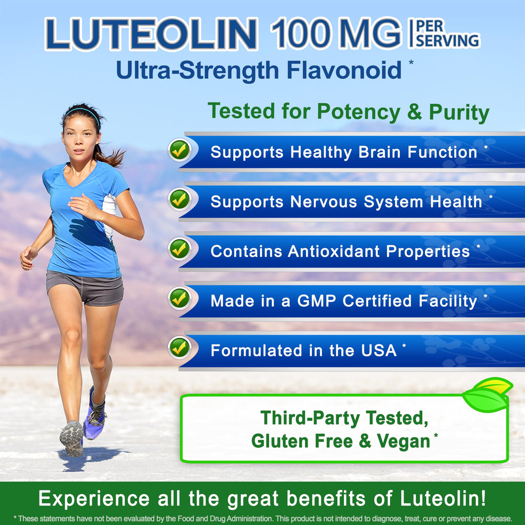 Luteolin 100mg - 120 Capsules - Luteolin Supplement & Powder Complex Pills Commonly Taken with Quercetin - Supports Brain & Memory Health