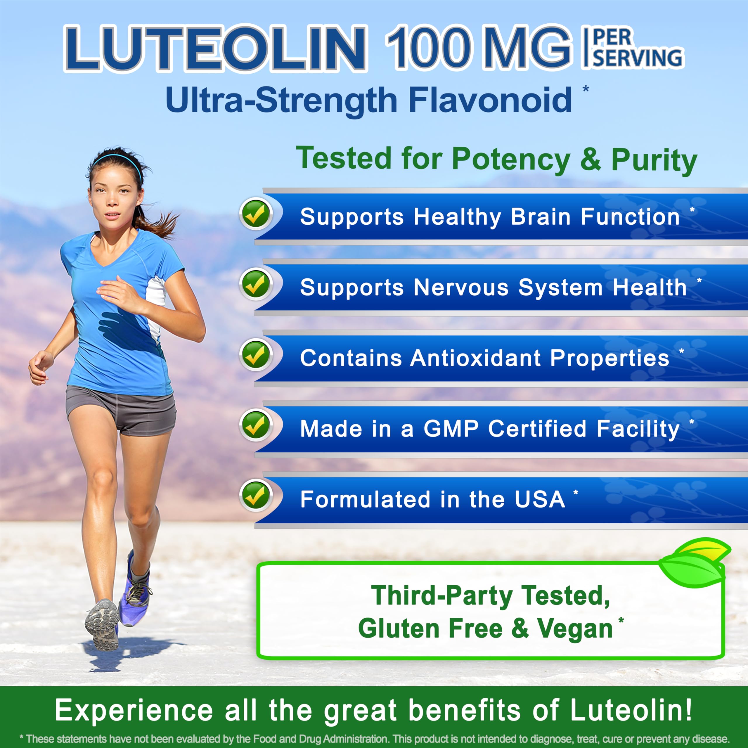 Luteolin 100mg - 120 Capsules - Luteolin Supplement & Powder Complex Pills Commonly Taken with Quercetin - Supports Brain & Memory Health