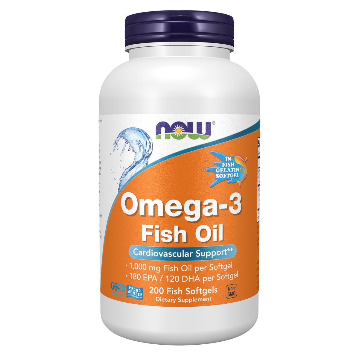 NOW Supplements, Omega-3, Molecularly Distilled, 200 Fish Gelatin Softgels