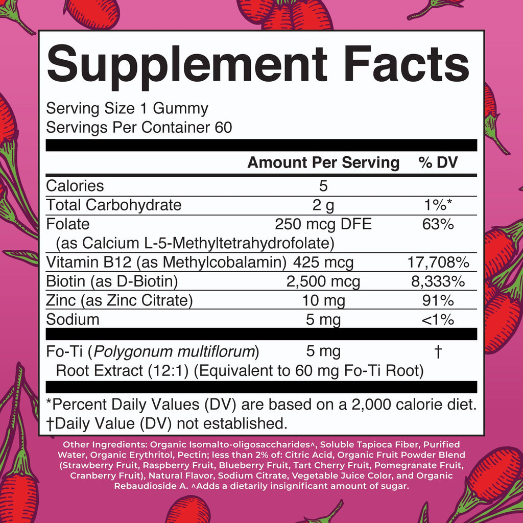 MARYRUTH'S Biotin Gummies, Hair Growth, Vegan, Sugar Free, Non-GMO, 60 Ct