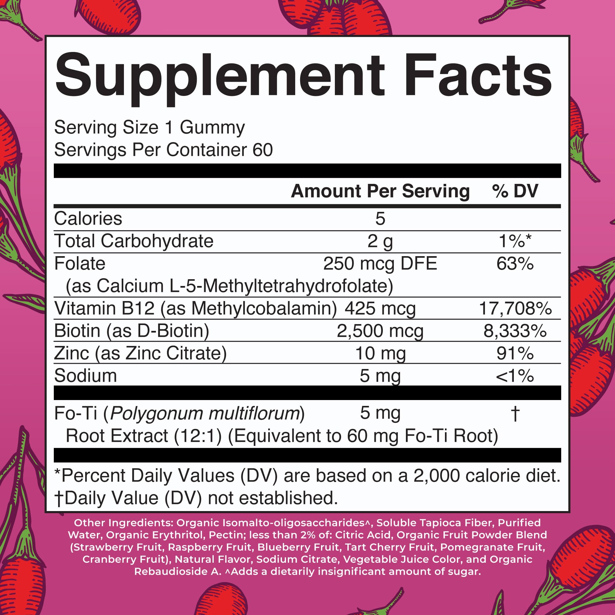 MARYRUTH'S Biotin Gummies, Hair Growth, Vegan, Sugar Free, Non-GMO, 60 Ct
