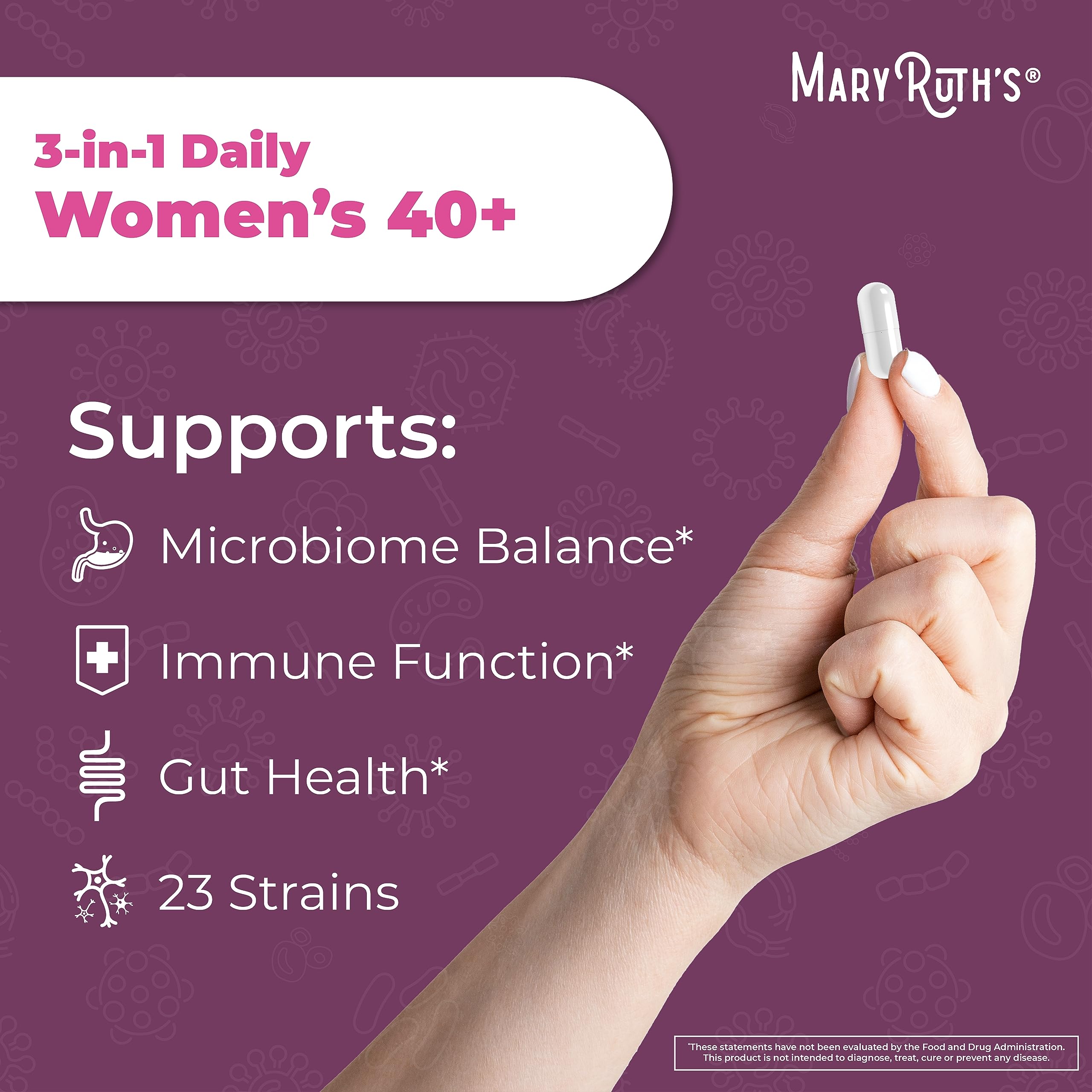 MaryRuth's 3-in-1 Daily Health 40+ Probiotics for Women, 50 Billion CFU
