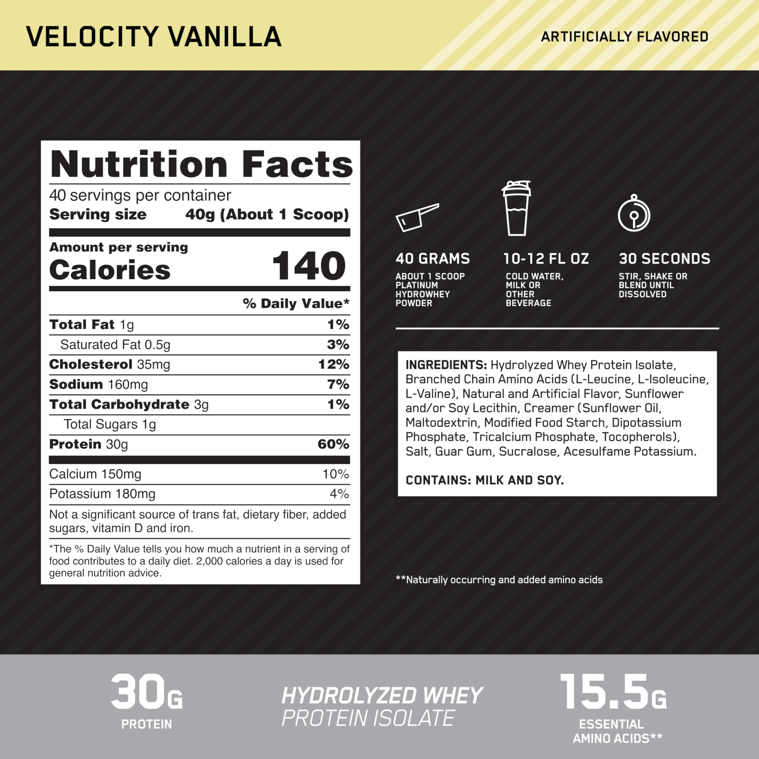 Optimum Nutrition Platinum Hydrowhey Protein Powder, 100% Hydrolyzed Whey Isolate Powder, Flavor: Velocity Vanilla, 3.5 Pounds, (Packaging May Vary), (Pack of 4)