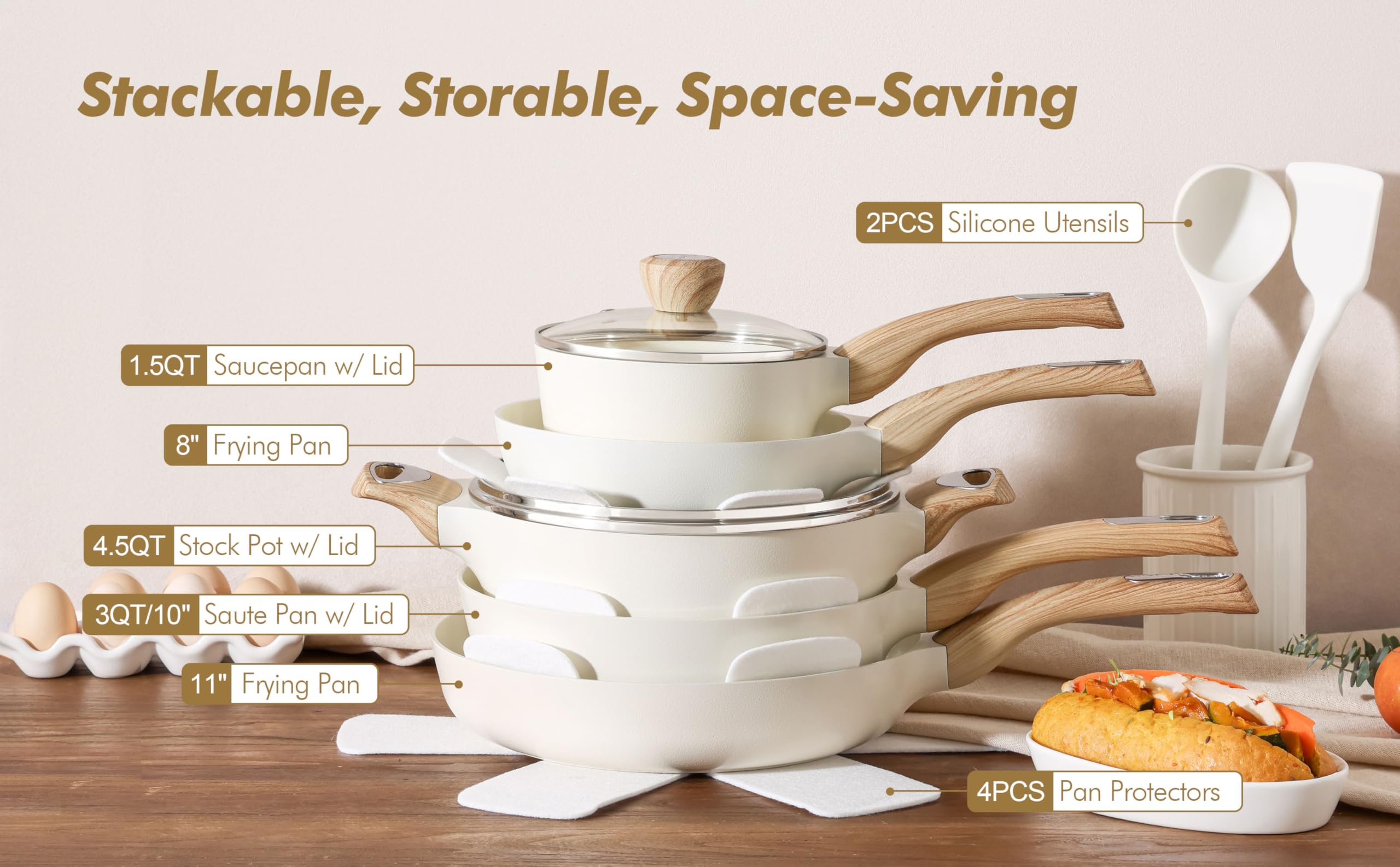 SENSARTE Ceramic Cookware Sets, Pots and Pans Set Non stick, 14 Piece Induction Cookware, Non toxic Healthy Non Stick Kitchen Cooking Set, with Frying Pans Set, PFAS PTFE PFOA PFOS Free