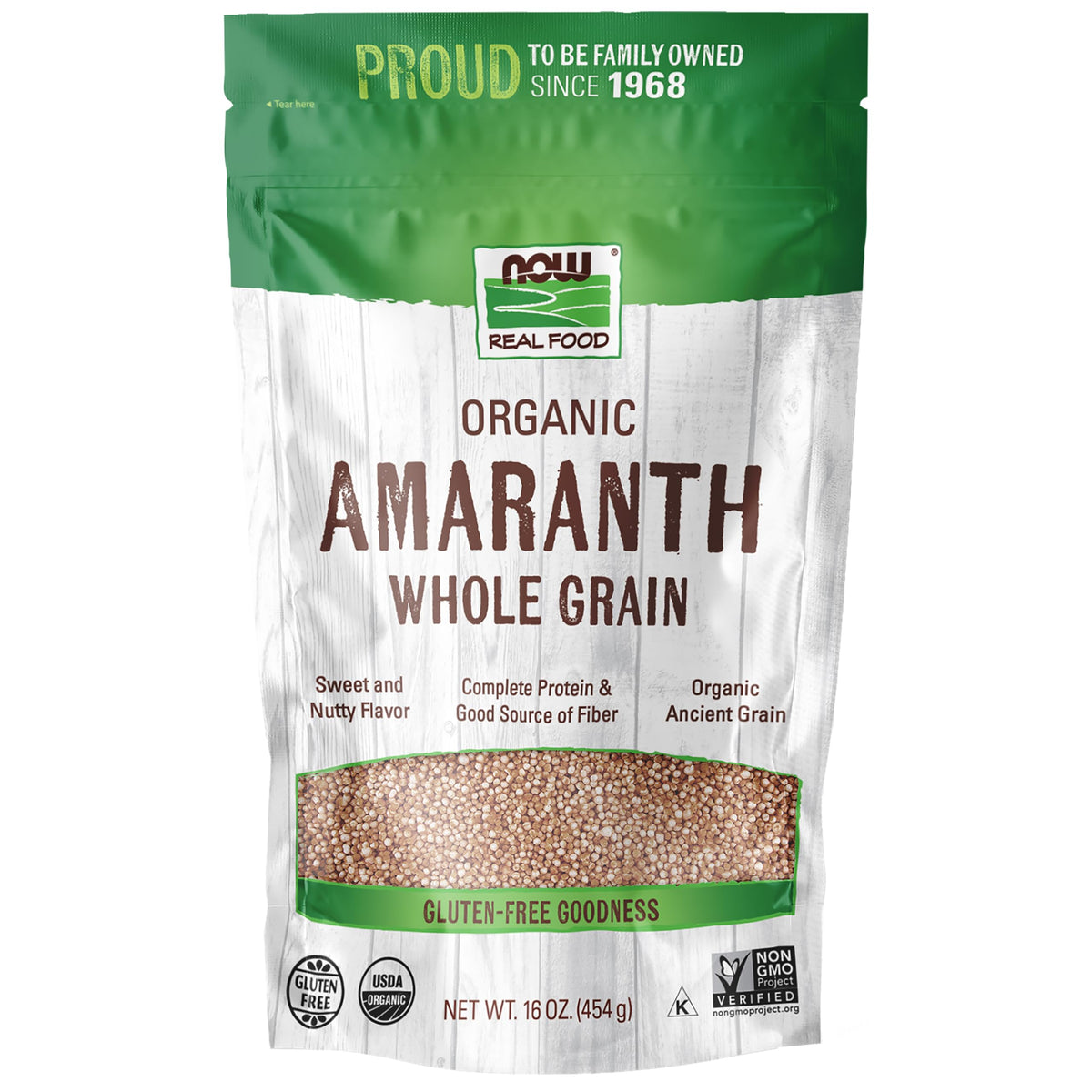 NOW Foods, Organic Amaranth Whole Grain, Source of Protein and Fiber, Gluten-Free, Certified Non-GMO, 16-Ounce (Packaging May Vary)