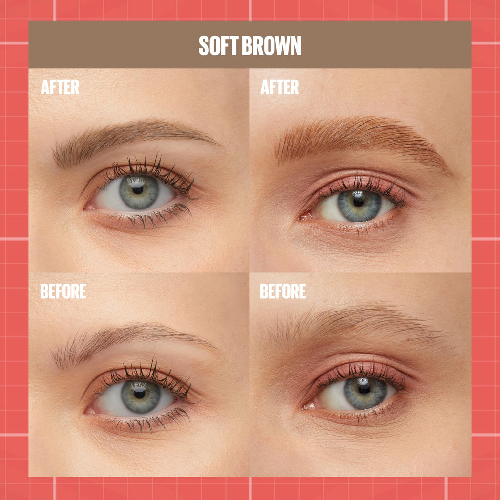 Maybelline Build-A-Brow 2-in-1 Brow Pen and Sealing Eyebrow Gel, Eyebrow Makeup for Real-Looking, Fuller Brows, Soft Brown, 1 Count