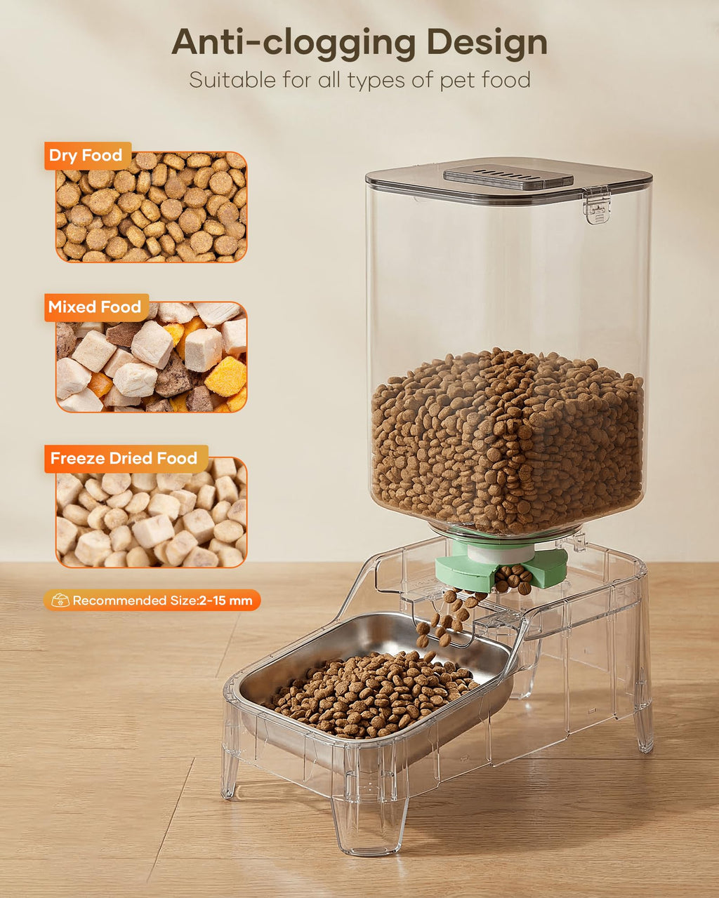 MUBBI Automatic Dog Feeder with Elevated Stand - 7L Cat Food Dispenser with Large Food Tray, Timed Auto Cat Feeder for Dry Food, 6 Meals Per Day, No-Jam, Freshness Design, Detachable for Easy Clean