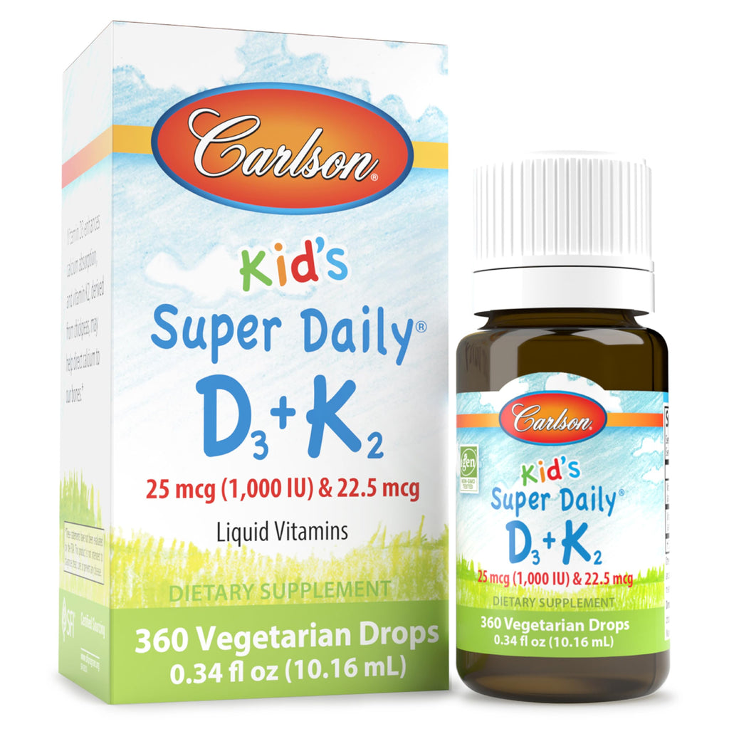 Carlson Kid's Super Daily D3 + K2, 25 mcg (1000 IU), 360 Drops (10.16 mL)