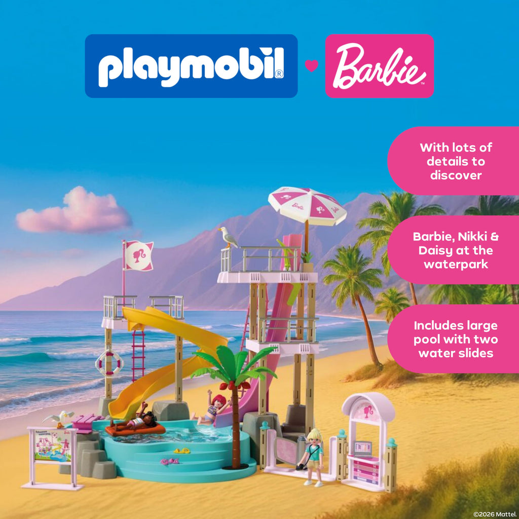 Playmobil | Barbie x Barbie Waterpark | Summer Adventure with Barbie, Nikki & Daisy | Large Water Park with Real Water, Slides & Pool | for Children Aged 4+ | 72120