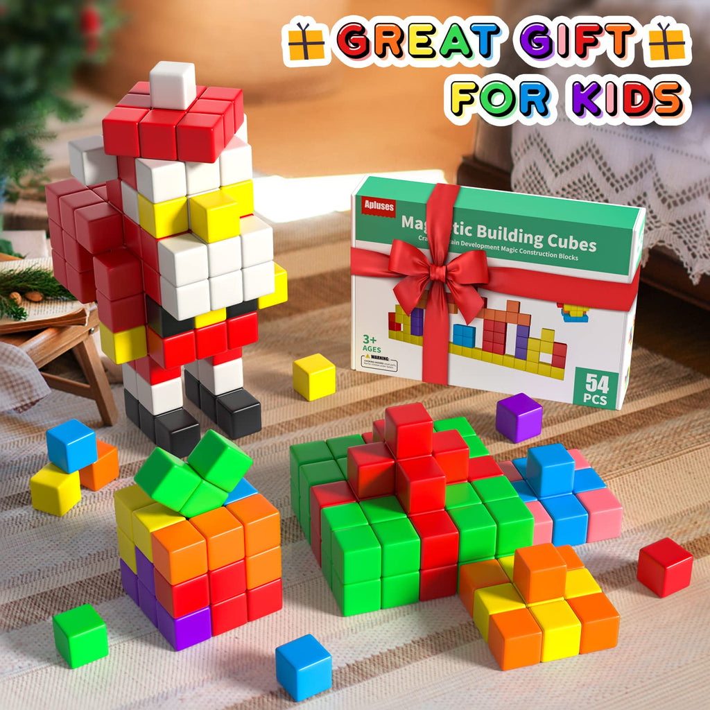 Apluses 54 PCS Magnetic Blocks, Magnetic Building Blocks for Kids 3+, Montessori Toys, Magnet Cubes, Preschool STEM Educational Sensory Magnet Toys for Kids Ages 3-5 Year Old Boys and Girls
