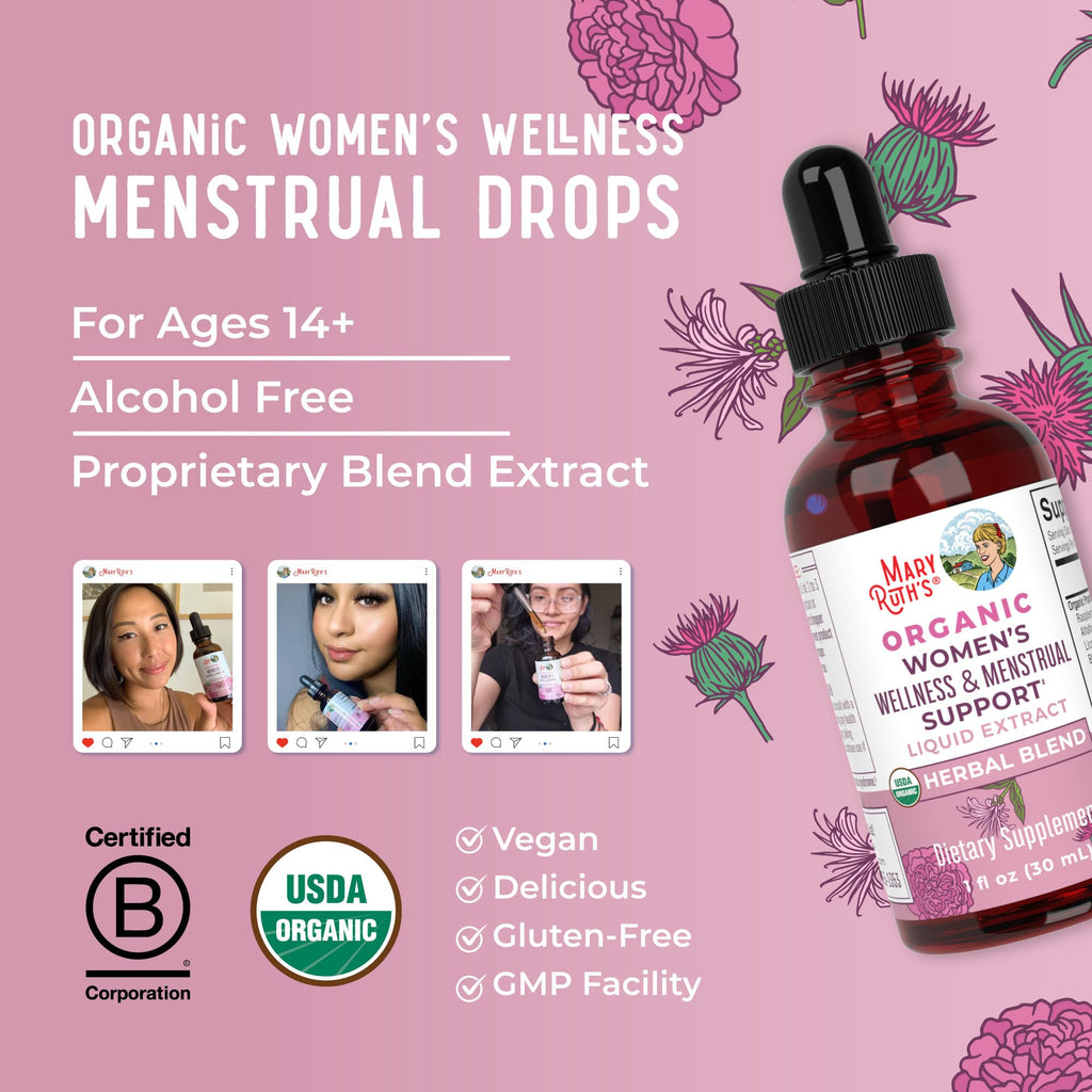 MARYRUTH'S Organic Women's Wellness & Menstrual Support Liquid Drops, 1 oz