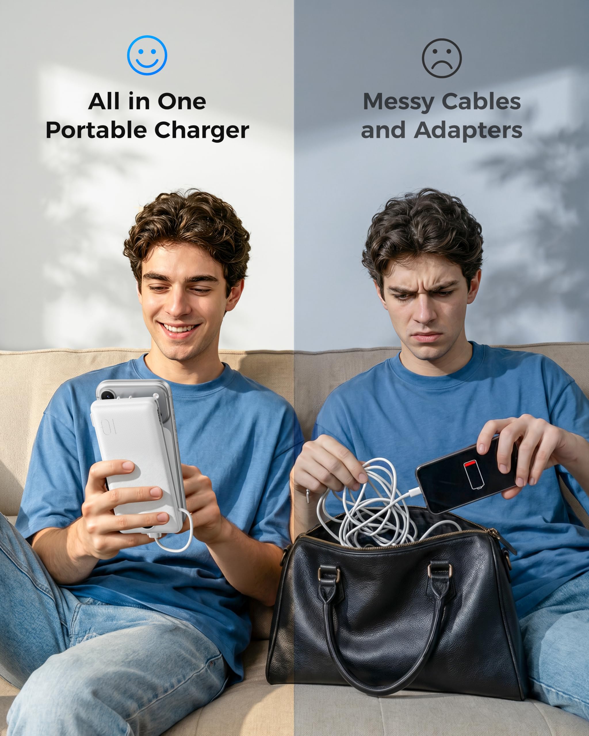 VEGER Portable Charger for iPhone, Power Bank Built in Cables and Wall Plug