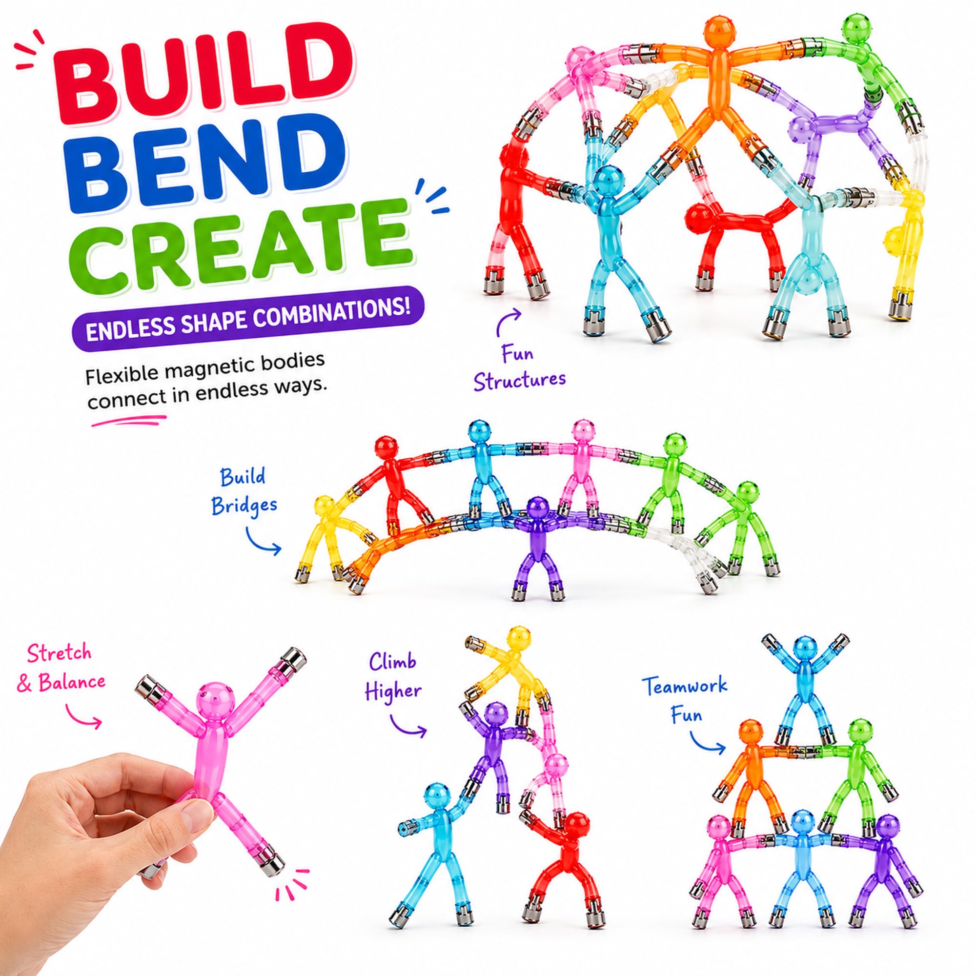 Travel Toys for Kids Ages 3-8, 10 PCS Magnetic Men Figures, Airplane Toy, Road Trip Activities, Sensory Fidget Toys, STEM Building Set, Quiet Screen-Free Toy for Car, Restaurant & Classroom