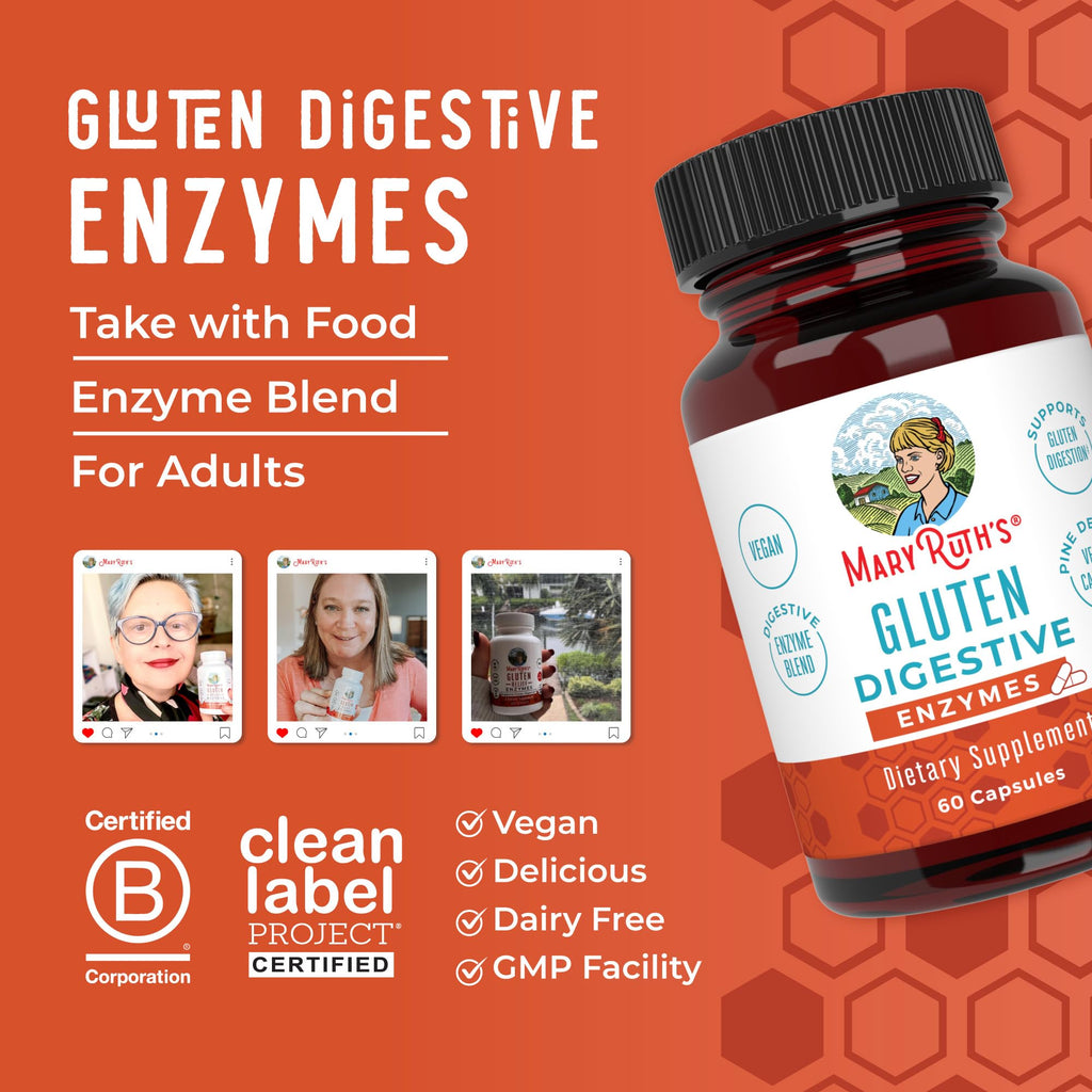MARYRUTH'S Gluten Digestive Enzymes, Proprietary Enzyme Blend, 60 Count