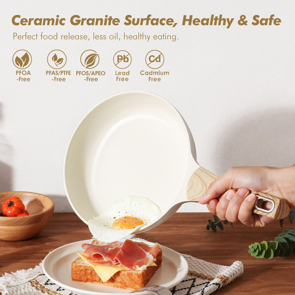 SENSARTE Ceramic Cookware Sets, Pots and Pans Set Non stick, 14 Piece Induction Cookware, Non toxic Healthy Non Stick Kitchen Cooking Set, with Frying Pans Set, PFAS PTFE PFOA PFOS Free