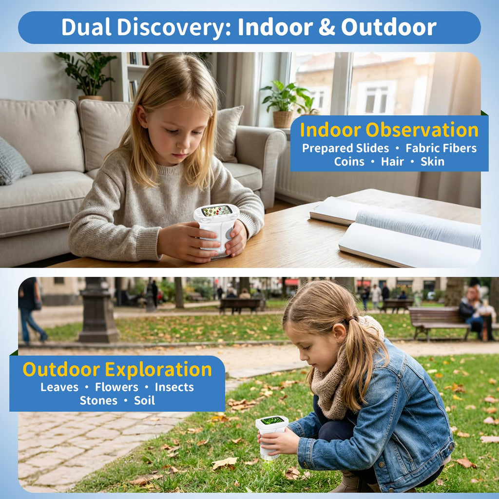 Kids Handheld Digital Microscope 1000X: Science Gift Kit STEM Toy Ages 5-13