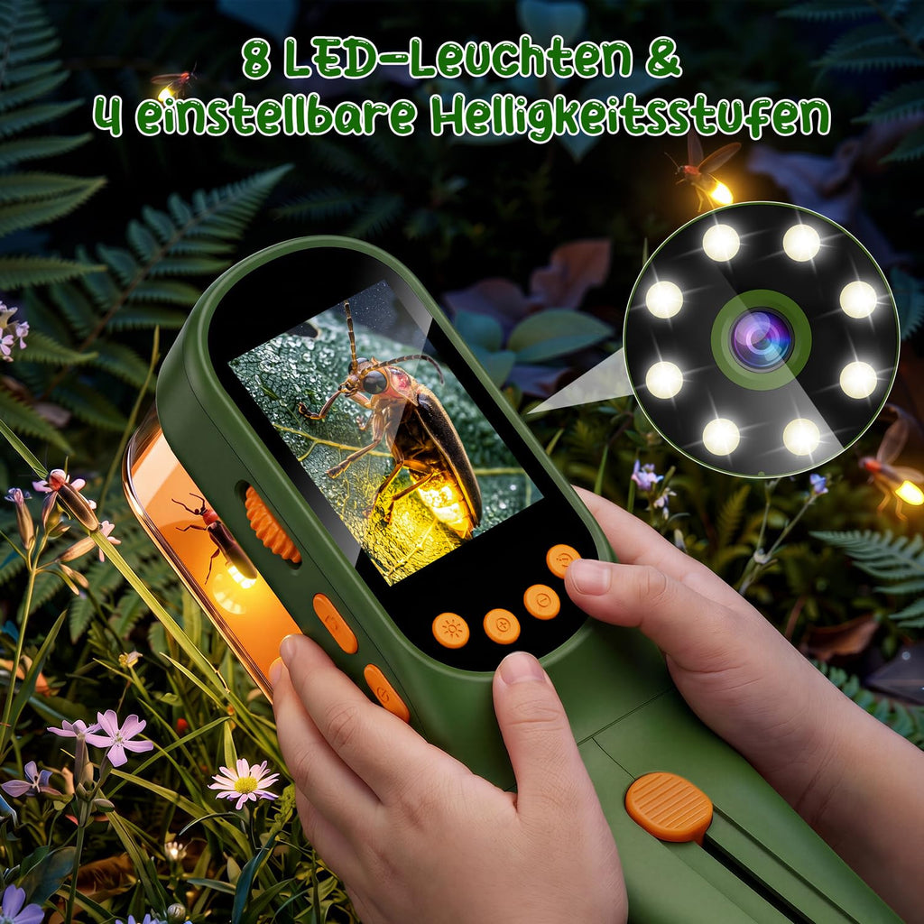 CIMELR Bug Catcher for Kids with 2.4" Screen, 500X Digital Microscope, 1080P Photo/Video, 1000mAh Battery, 8 LED, PC Real-Time Imaging, STEM Nature Toy & Gift for Boys Girls Ages 3-12