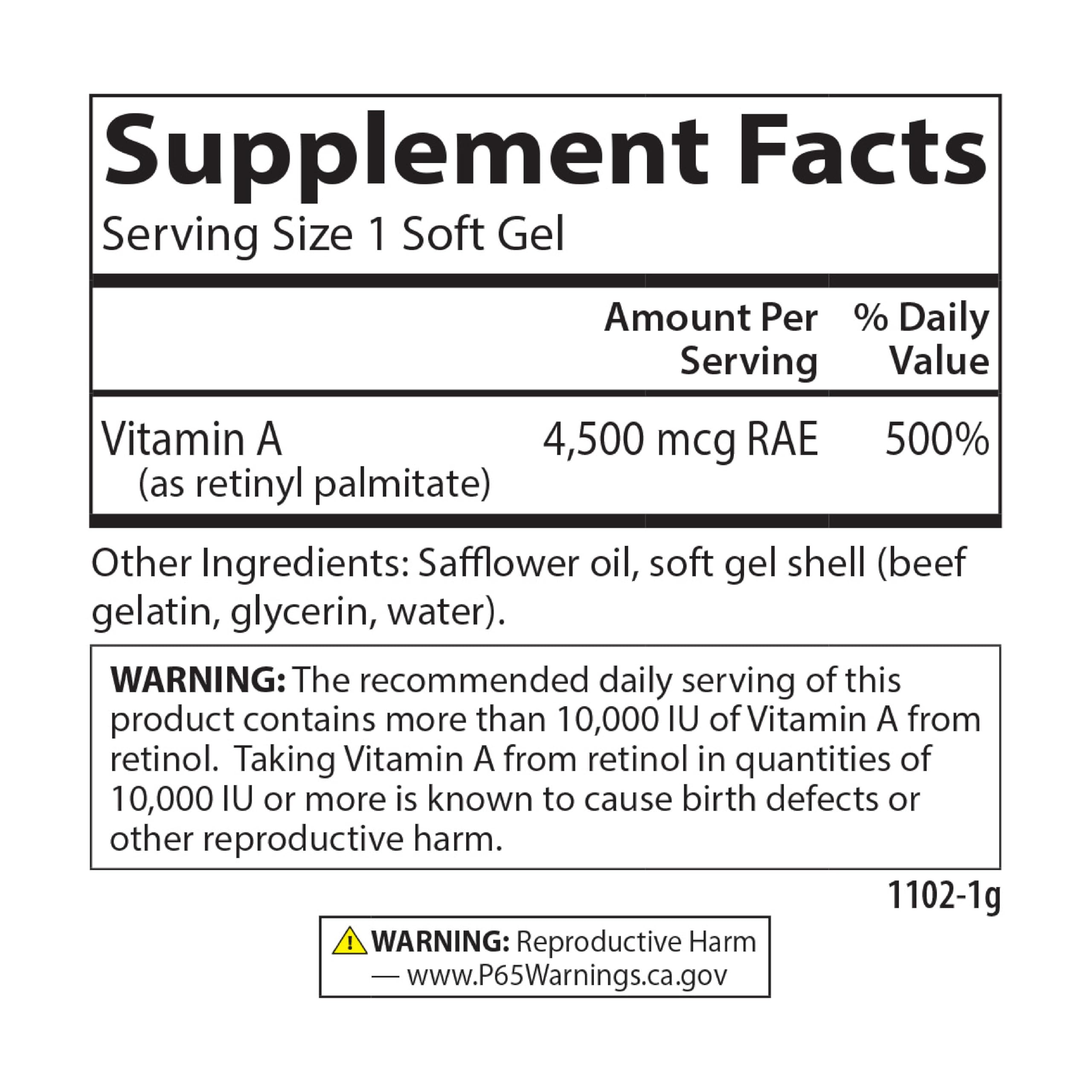 Carlson Vitamin A, 15000 IU, Palmitate (4500 mcg RAE), 240 Softgels