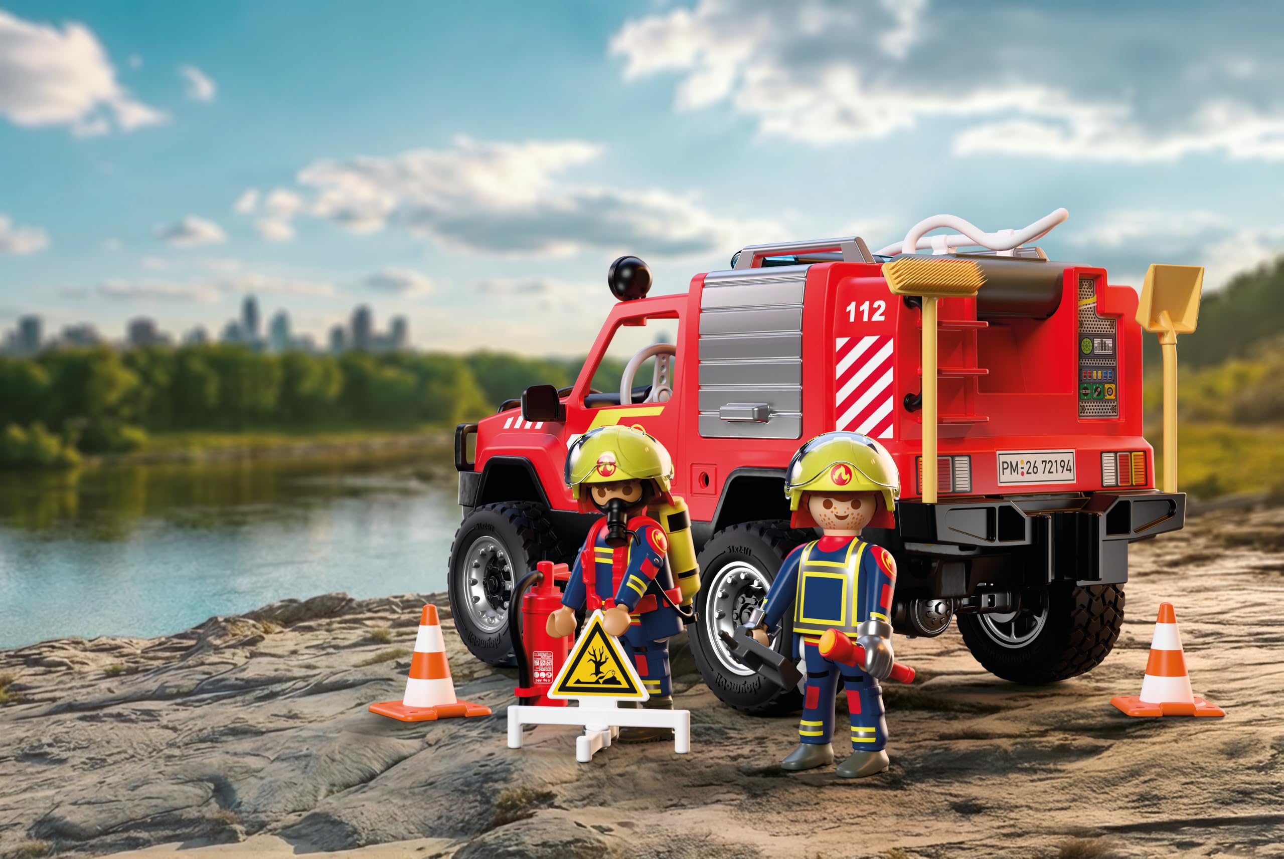 Playmobil | City Action | Fire Pickup Truck | Off‑Road Emergency Vehicle with Real Water Spray Function, Winch & Plenty of Accessories | for Children Aged 4+ | 72194