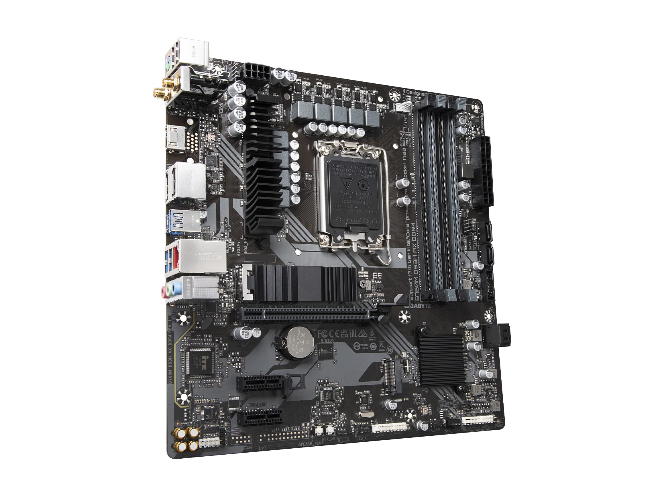 GIGABYTE B760M DS3H AX DDR4 Intel LGA 1700 mATX Motherboard, Support Intel Core 14th/13th/12th Gen, DDR4, 6+2+1 Power Phase, 2X M.2, PCIe 4.0, USB-C, WIFI6E, 2.5GbE LAN, Q-Flash Plus, PCIe EZ-Latch