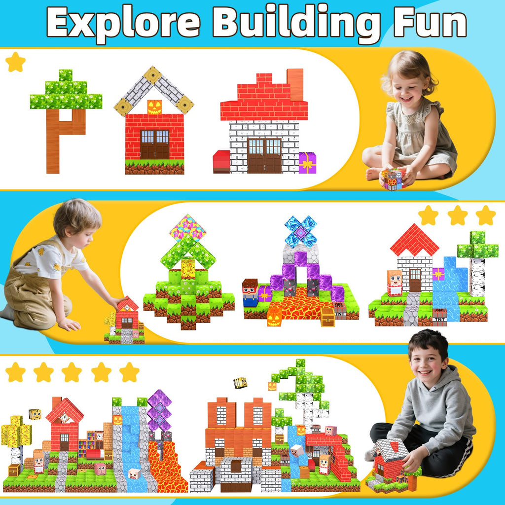EchoPlan 200PCS Magnetic Blocks, Magnetic Building Blocks, Magnet Blocks Cubes, STEM Educational Stacking Magnet Toy for Kids Ages 3 4 5 6 7 8 9 10 11, Birthday Gifts for Boys and Girls, 1" Large Size