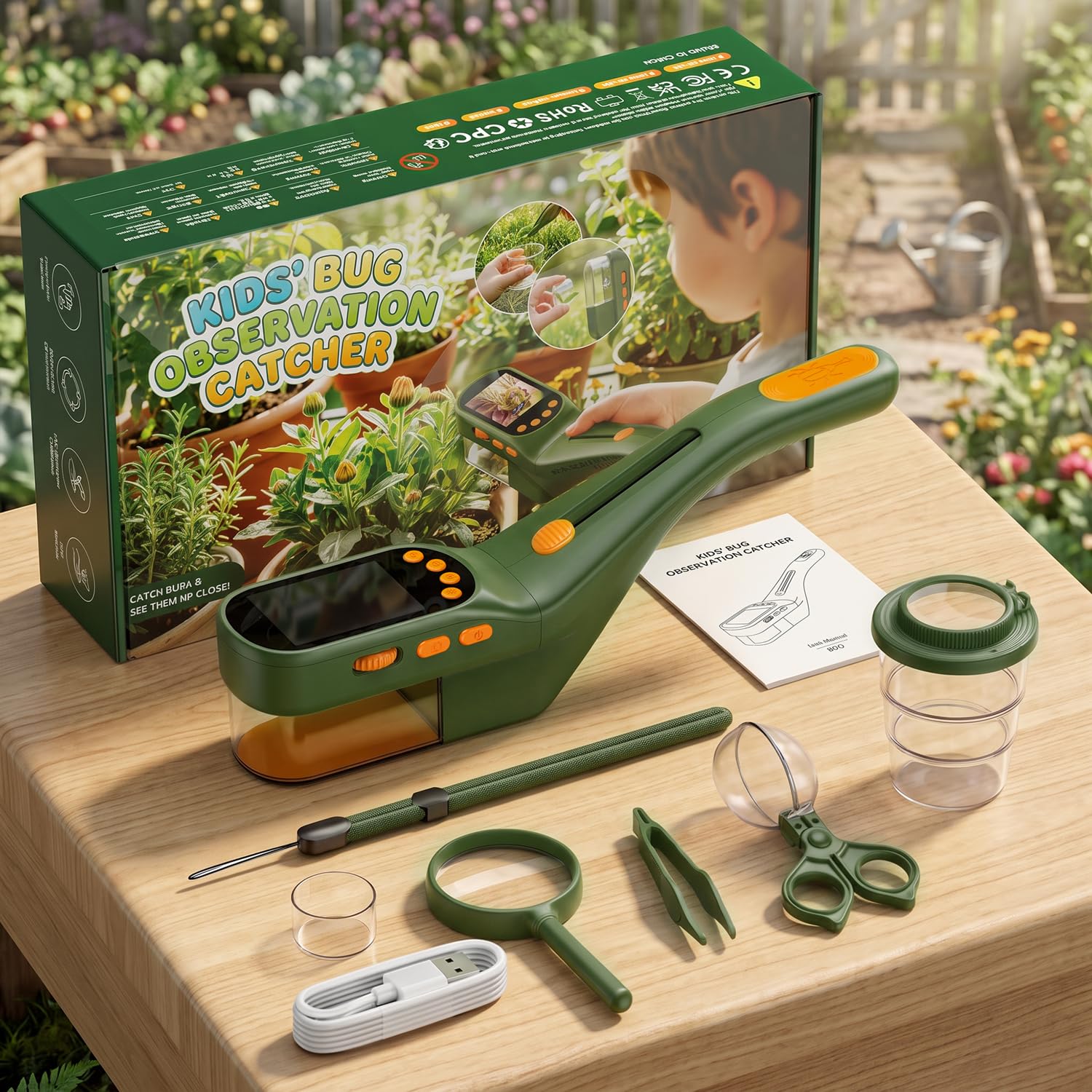 CIMELR Bug Catcher for Kids with 2.4" Screen, 500X Digital Microscope, 1080P Photo/Video, 1000mAh Battery, 8 LED, PC Real-Time Imaging, STEM Nature Toy & Gift for Boys Girls Ages 3-12