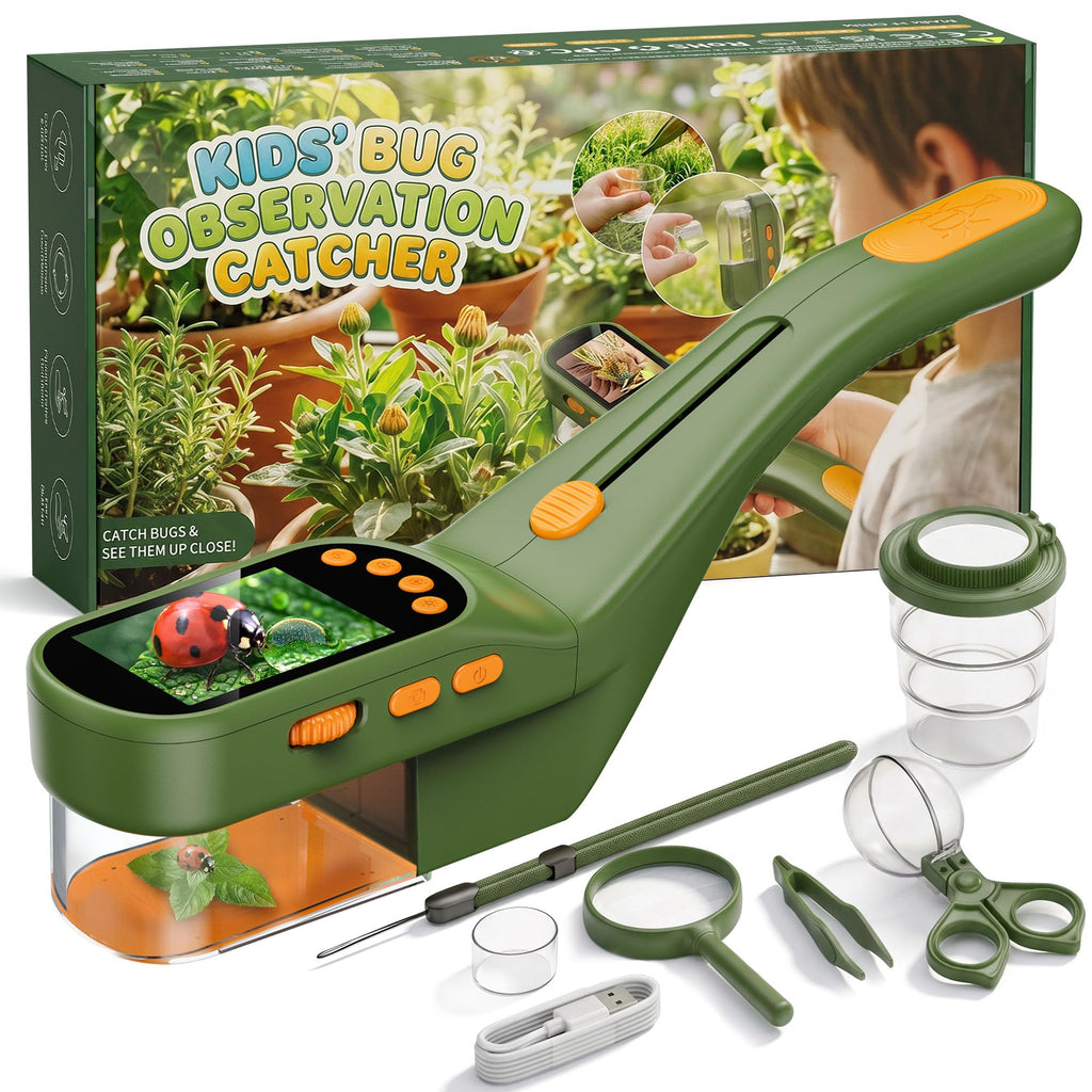 CIMELR Bug Catcher for Kids with 2.4" Screen, 500X Digital Microscope, 1080P Photo/Video, 1000mAh Battery, 8 LED, PC Real-Time Imaging, STEM Nature Toy & Gift for Boys Girls Ages 3-12