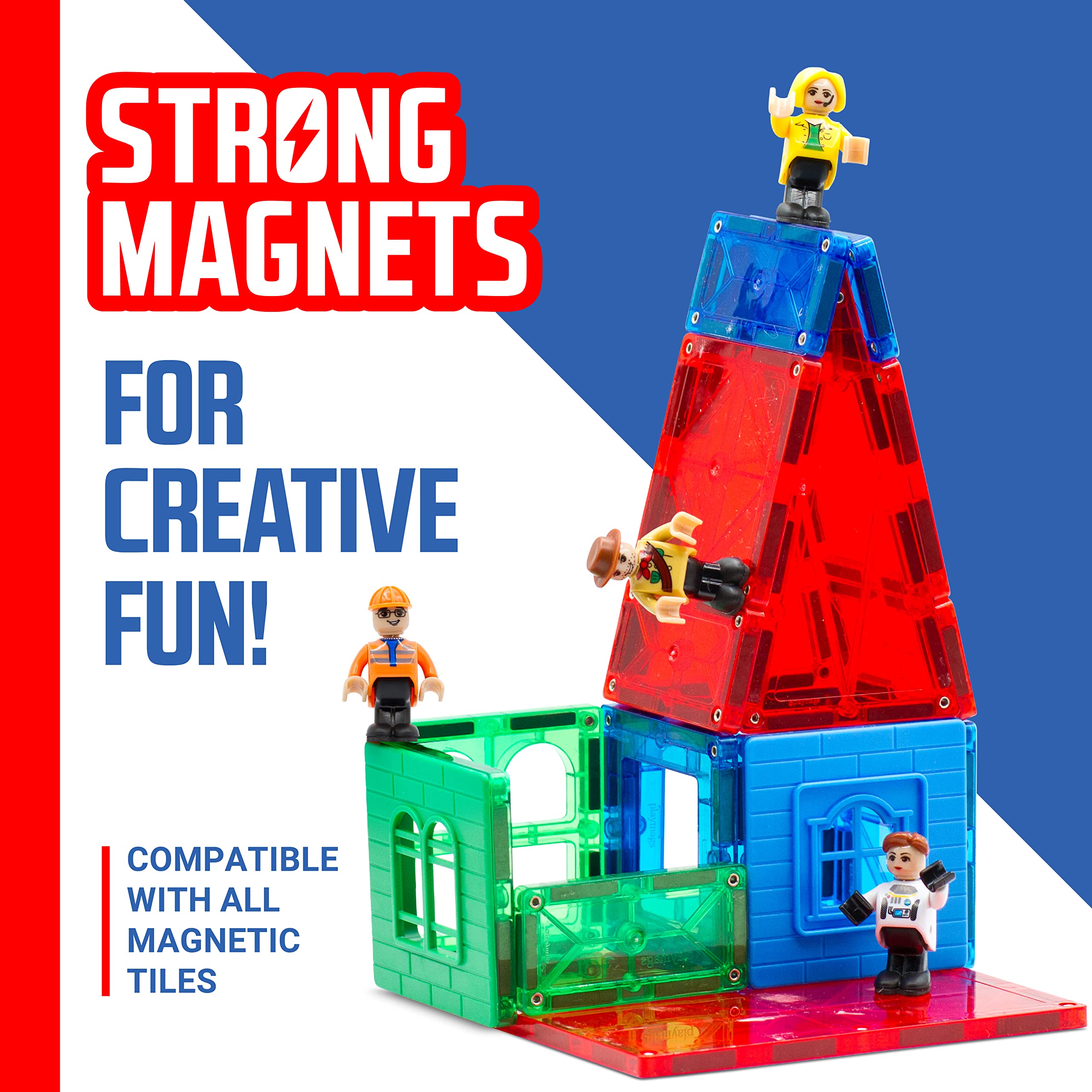 Playmags Magnetic Figures Community Set of 15 Pieces - 2 Inches Play People Perfect for Magnetic Tiles Building Blocks - STEM Learning Toys Children – Magnet Tiles Expansion Accessories Pack