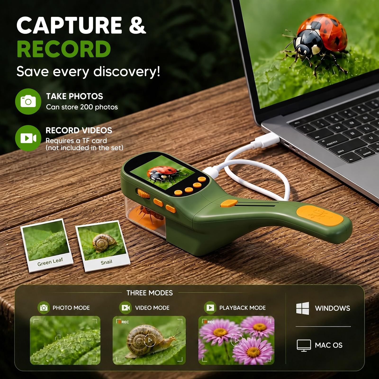 wizwink Bug Catcher for Kids with Kids Microscope, 500X Zoom Camera Toy