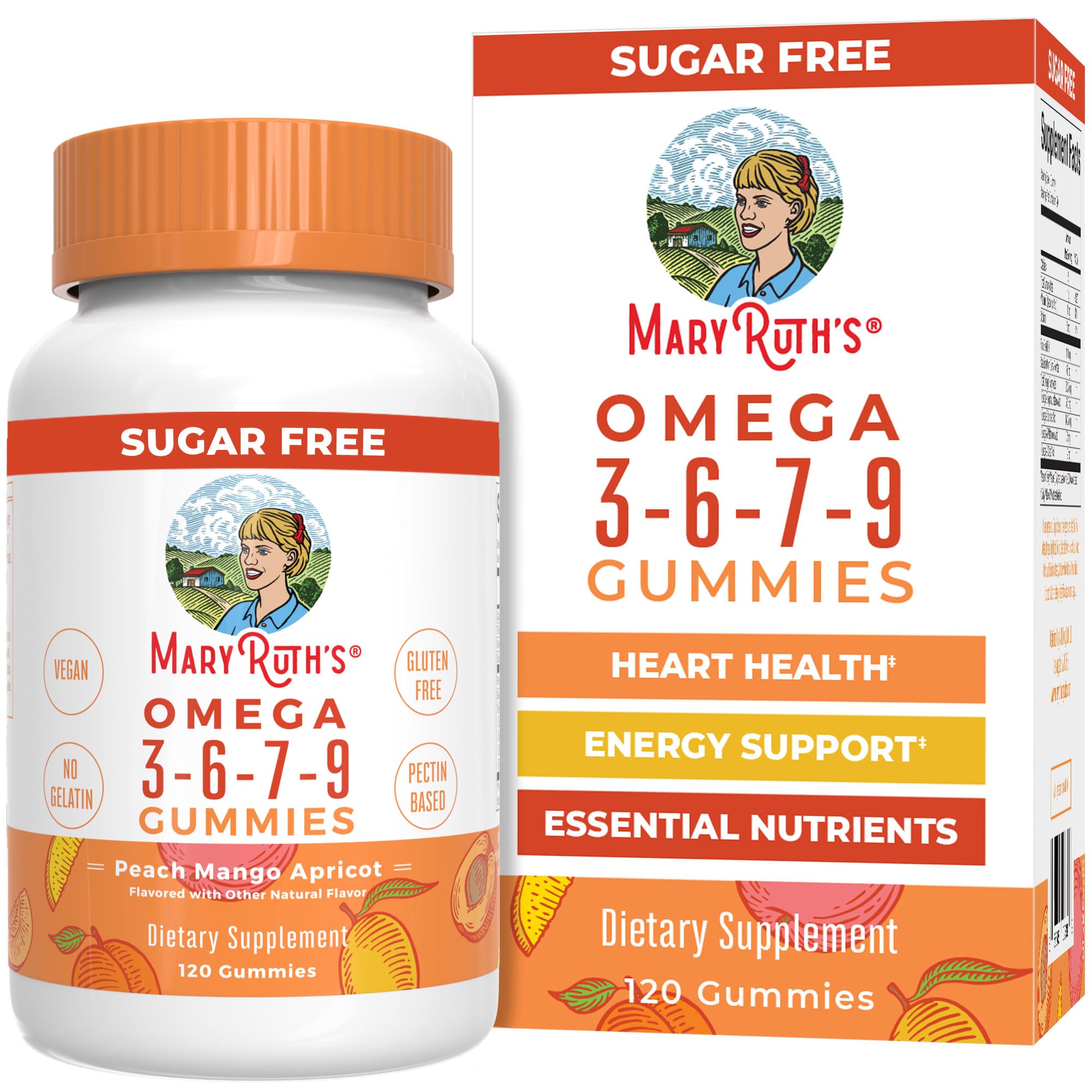 MaryRuth's Vegan Omega 3 6 7 9 Gummies, No Fish Taste, Up to 4 Month Supply