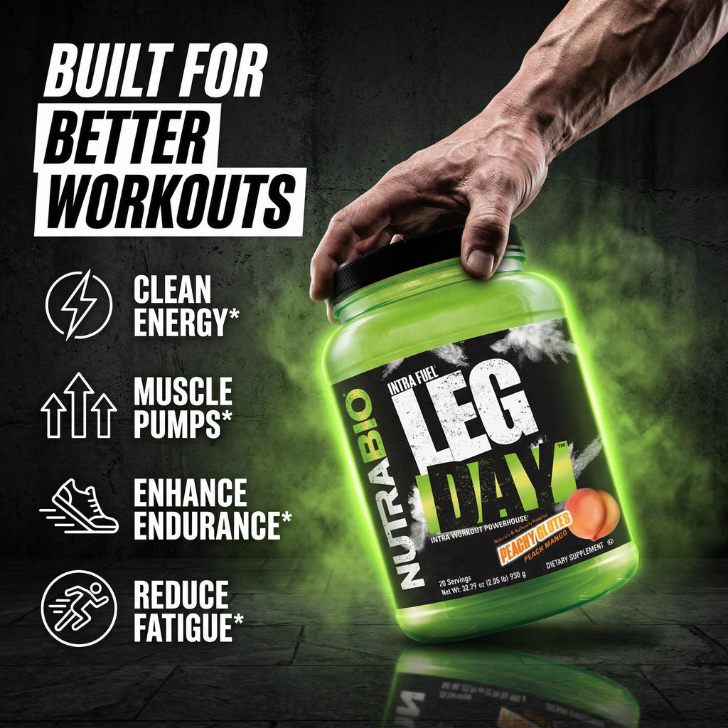 NutraBio Leg Day Intra Workout Powder - Advanced Carb Supplement with Cluster Dextrin & Electrolytes - Carb Powder with EAAs/BCAAs - Cyclic Dextrin for Performance - Peach Mango - 20 Servings