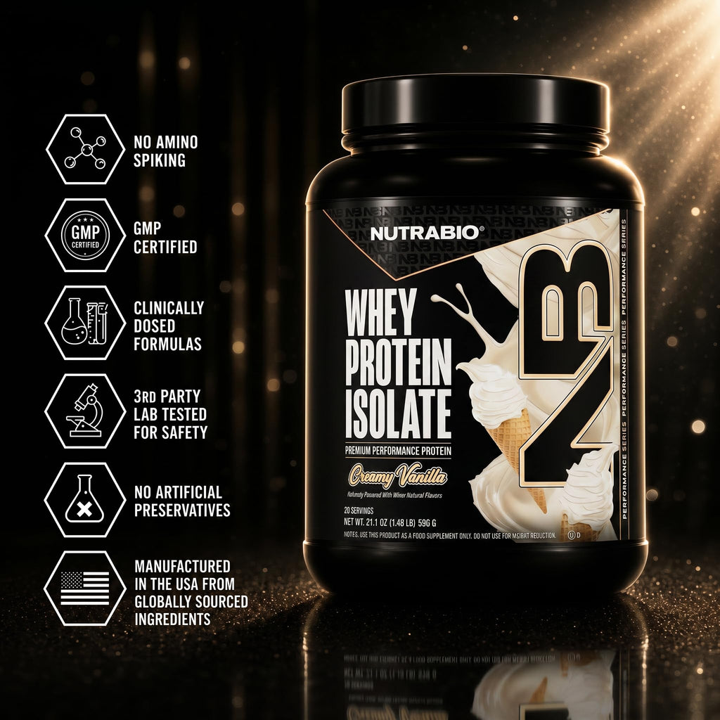 NutraBio 100% Whey Protein Isolate Protein Powder, 25g Protein with Complete Amino Acid Profile, Non-GMO, Soy & Gluten Free, Low Carb, Low Calorie Whey Protein Powder, Creamy Vanilla, 20 Servings