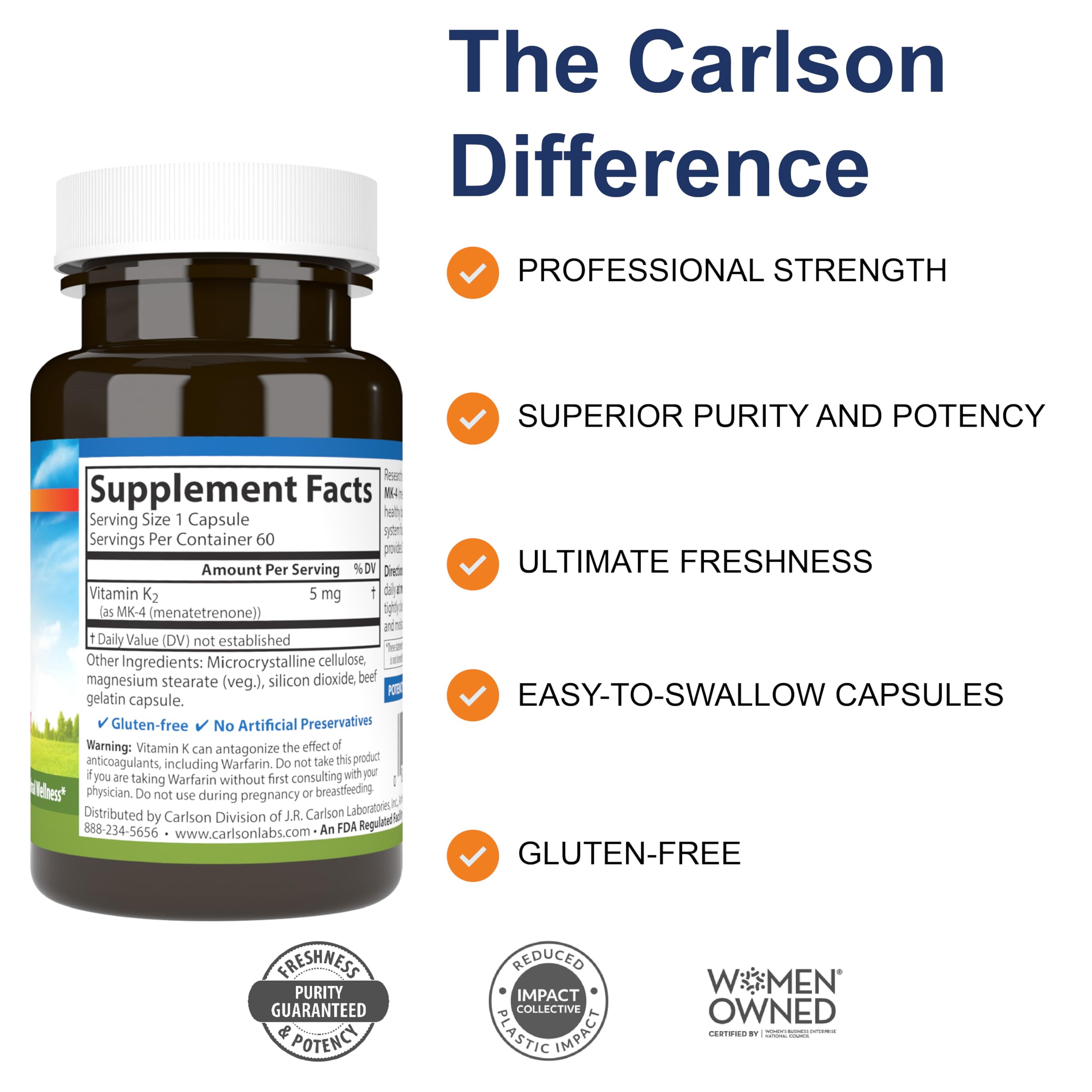 Carlson - Vitamin K2, MK-4 (Menatetrenone), Vitamin K Supplement, Bone & Heart Health, K2 Vitamin, Soy-free, 60 capsules
