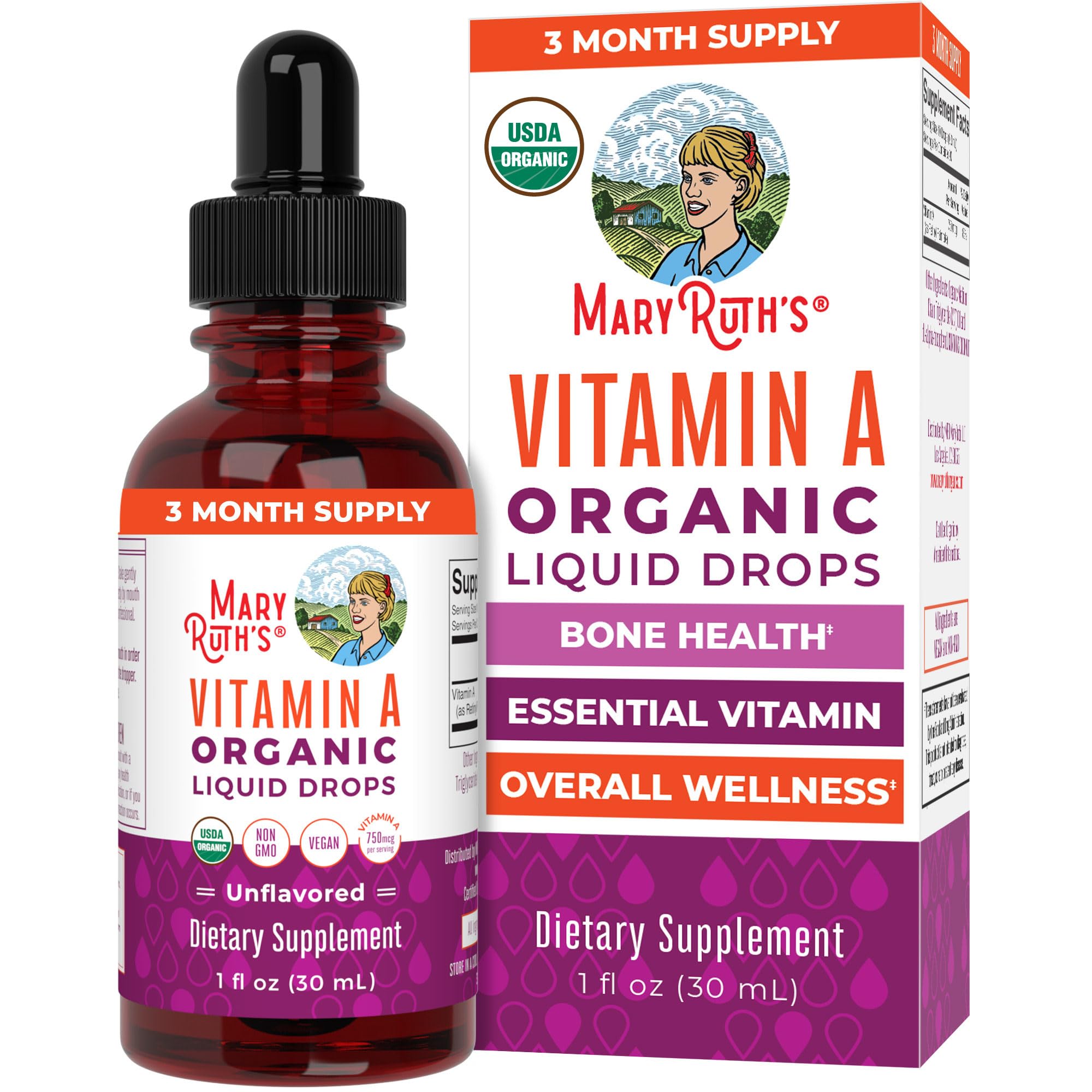 MARYRUTH'S Organics USDA Organic Vitamin A Liquid Drops, 1 oz, Sugar Free