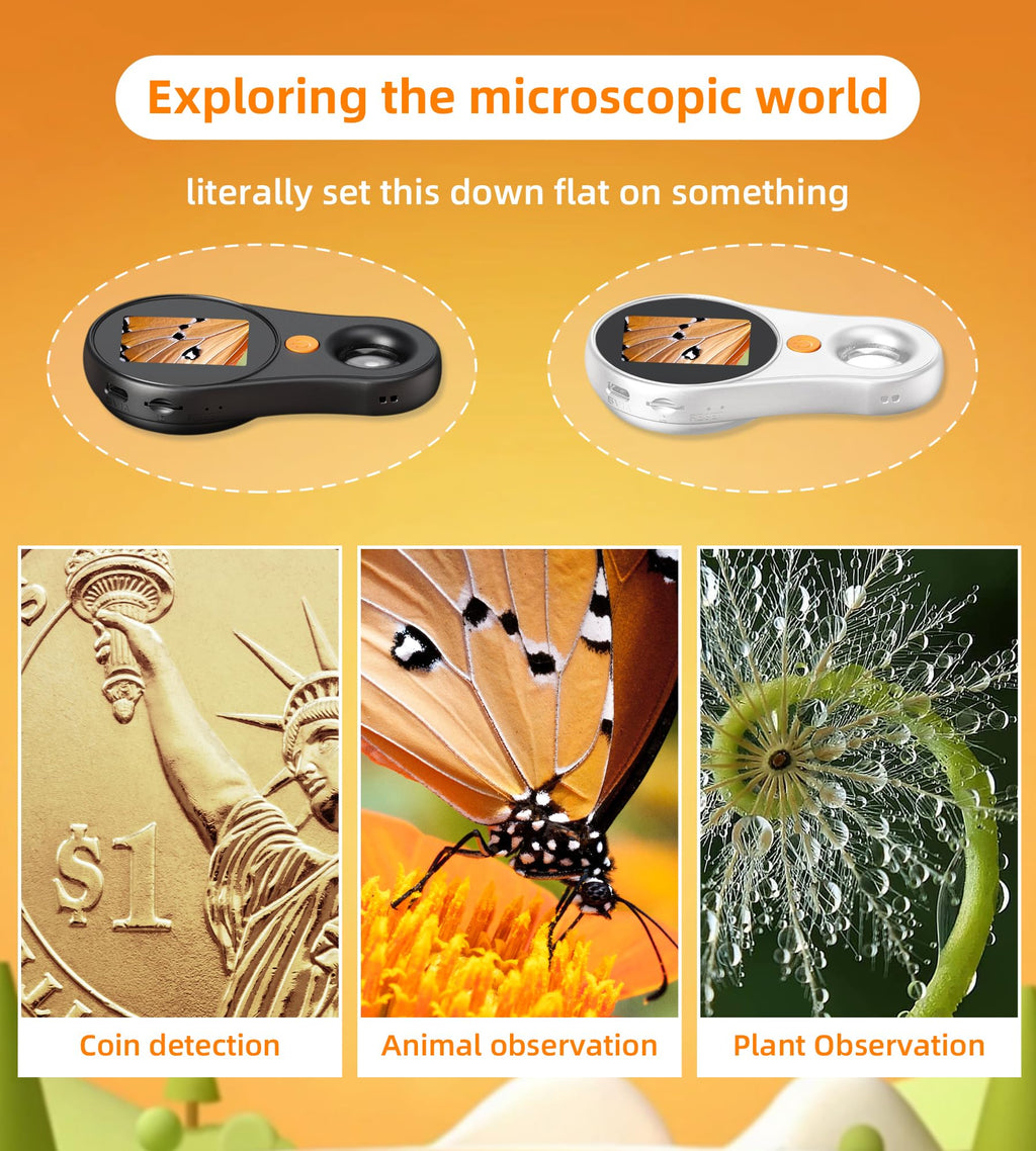 Digital Microscope Handheld 2.0 inch IPS Color Screen,Portable Digital Magnifying Glass 500x,Marco Microscopes,uilt-in 8LED Lights,USB Compatible with PC Windows, Mac OS (Pearl White)