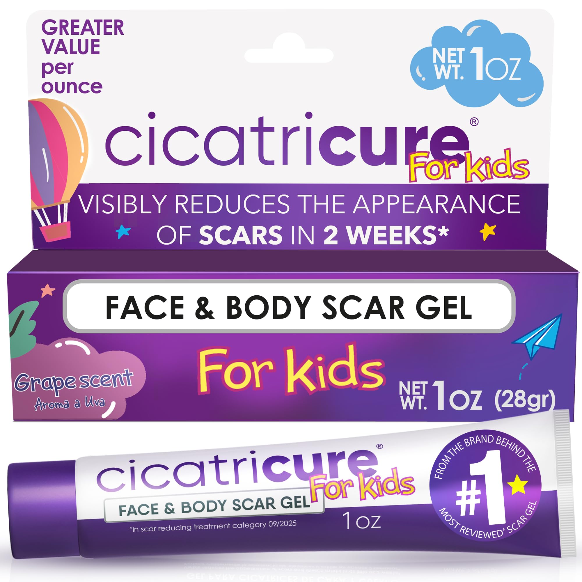 Cicatricure Advanced Scar Gel for Kids, Grape Scent, For Face & Body 1 oz
