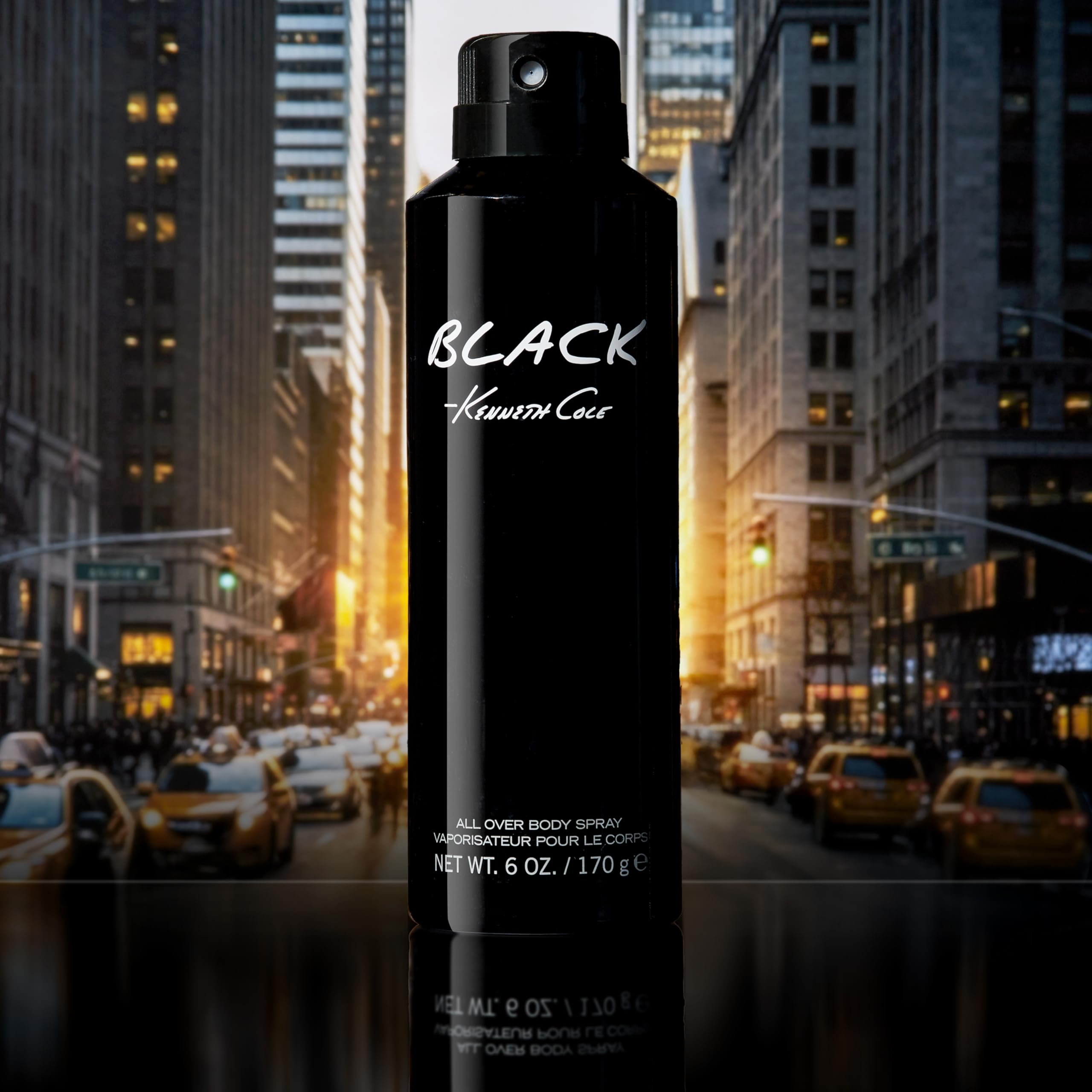 Kenneth Cole Black All Over Body Spray for Men, Aromatic Woody Fragrance, Notes of Watermint, Mandarin, Cedar, and Musk, Long-Lasting Cologne, 6.0 Fl. Oz