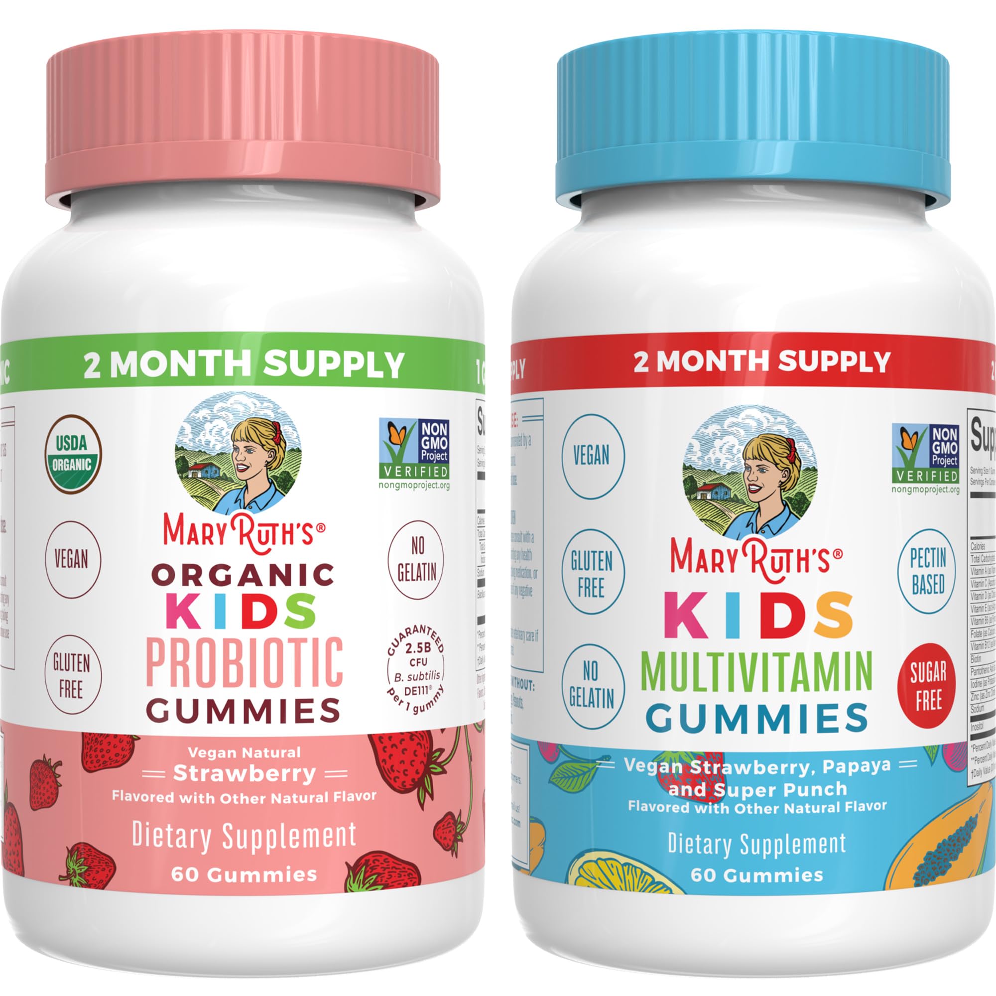 MARYRUTH'S Organics Multivitamin and Probiotic Gummies (Strawberry) for Kids | Clean Label Project Verified® | Vitamins for Gut Health, Immunity, & Overall Wellness | Vegan, Non-GMO, Gluten Free