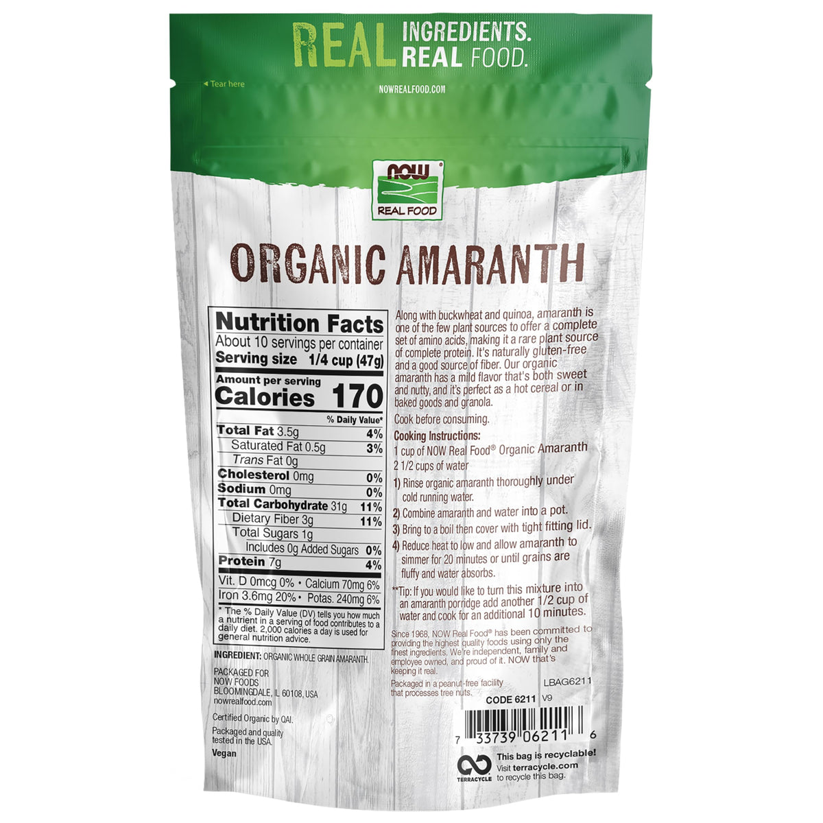 NOW Foods, Organic Amaranth Whole Grain, Source of Protein and Fiber, Gluten-Free, Certified Non-GMO, 16-Ounce (Packaging May Vary)