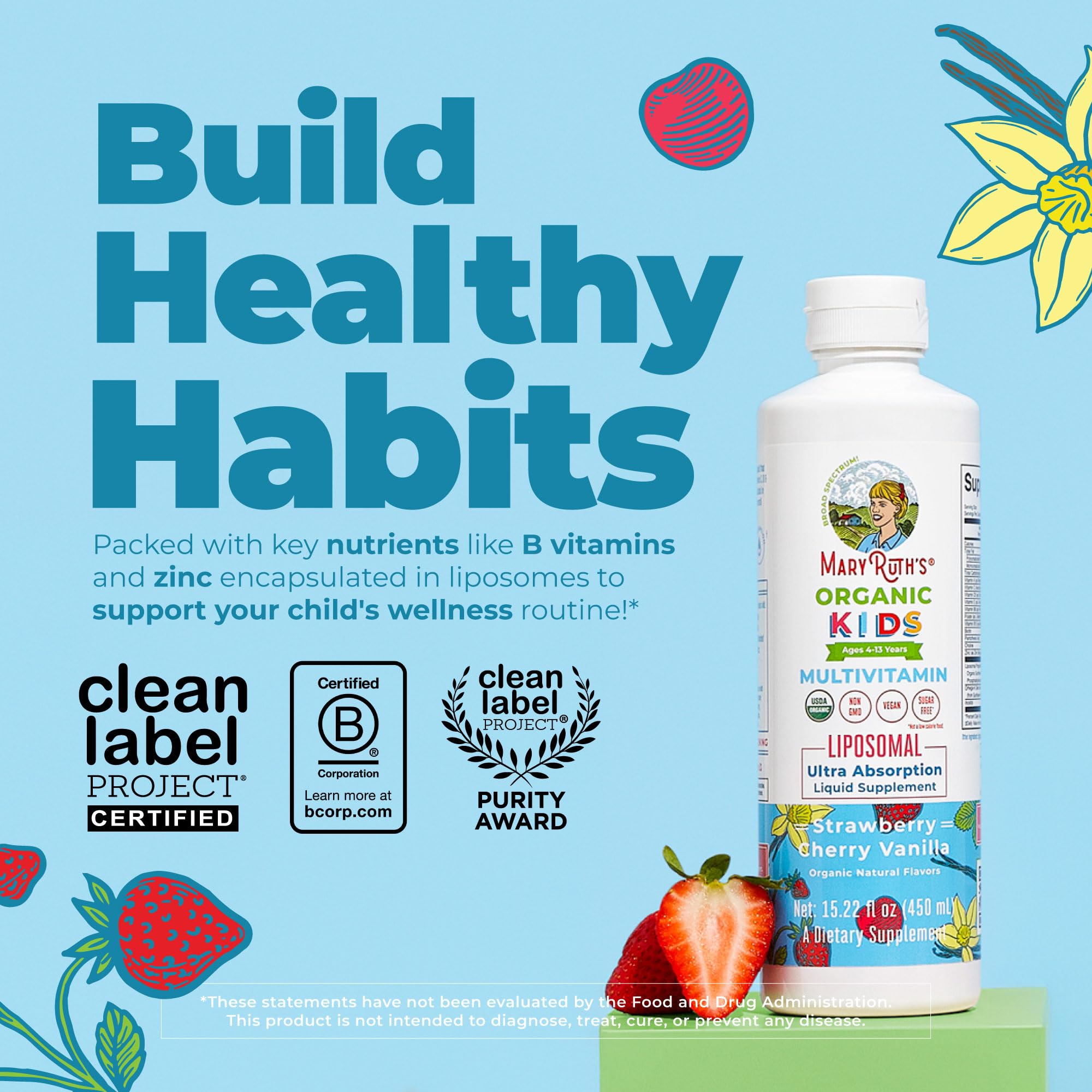 MARYRUTH'S Organic Kids Multivitamin Liposomal, 15.22 oz, Immune Support