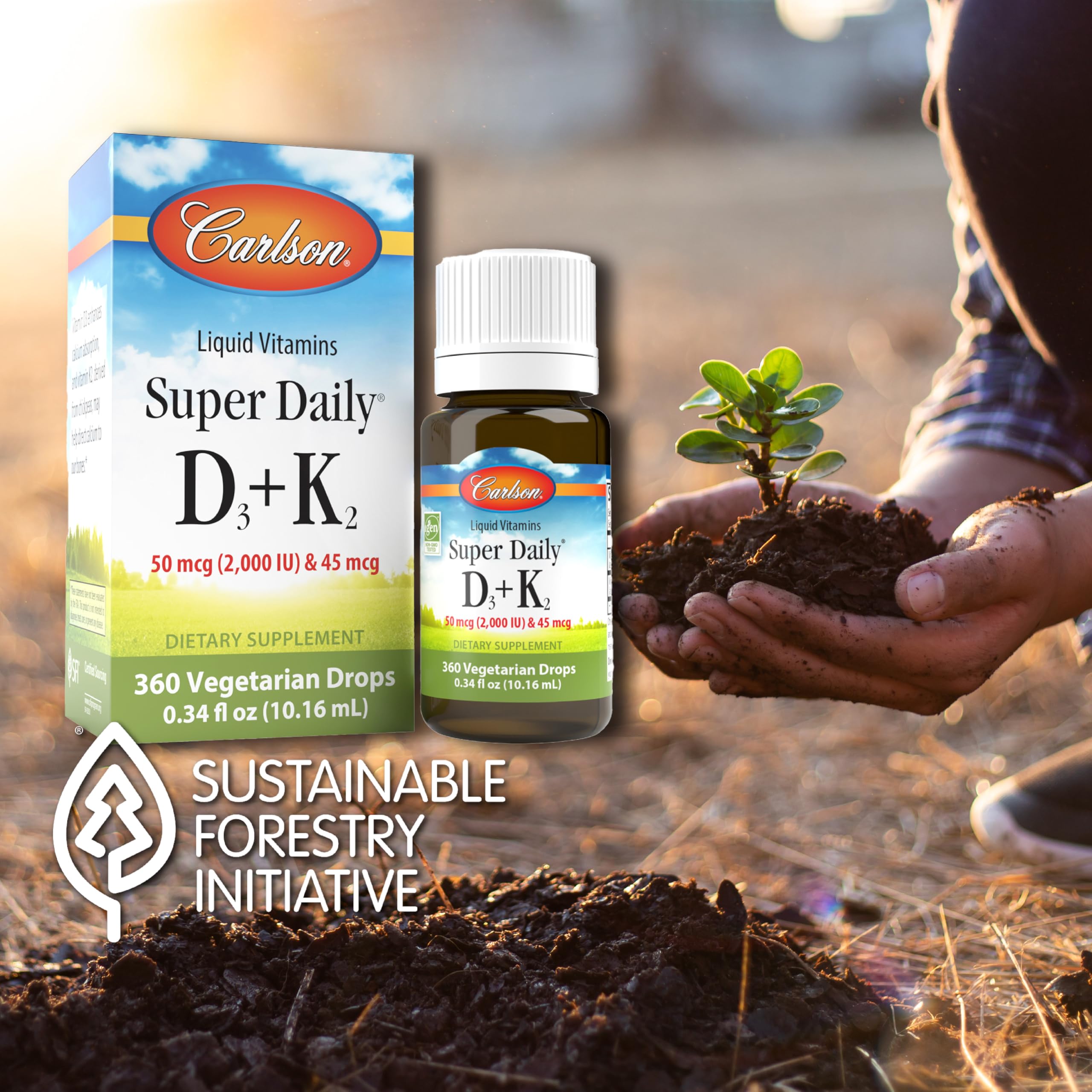 Carlson Super Daily D3 + K2, 50 mcg (2000 IU), 360 Drops (10.16 mL)