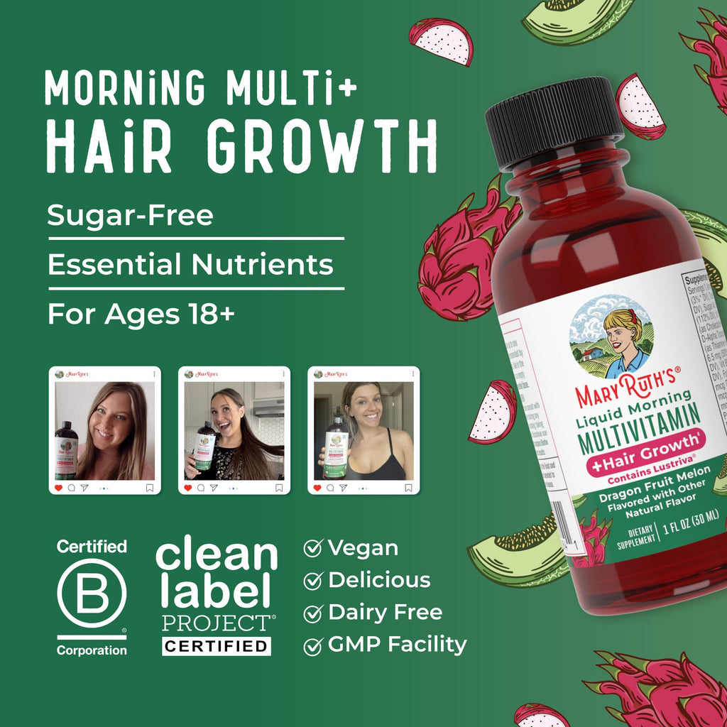 MARYRUTH'S Liquid Multivitamin + Hair Growth Travel Pack, 1 Fl Oz, 8 Pack