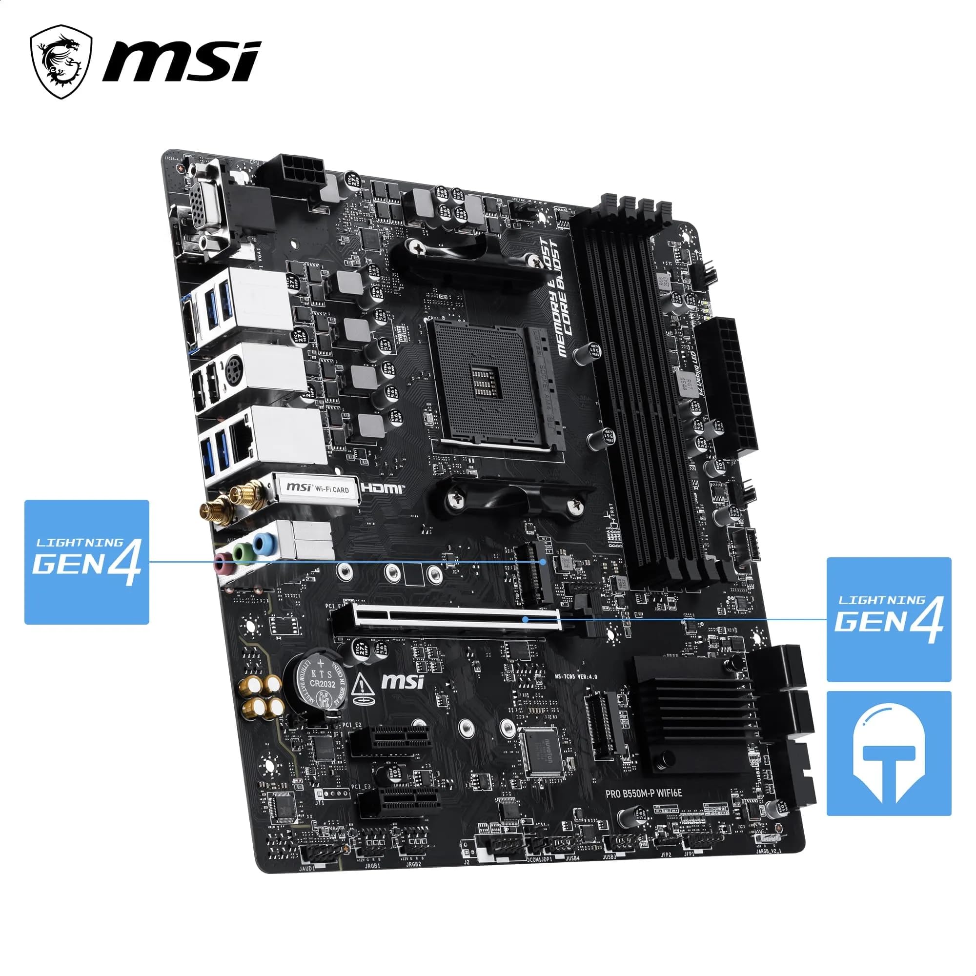 MSI PRO B550M-P WIFI6E ProSeries Motherboard (AMD Ryzen 5000 Series, AM4, DDR4, PCIe 4.0, SATA 6Gb/s, M.2, USB 3.2 Gen 2, HDMI/DP, Wi-Fi 6E, Bluetooth 5.2, mATX)