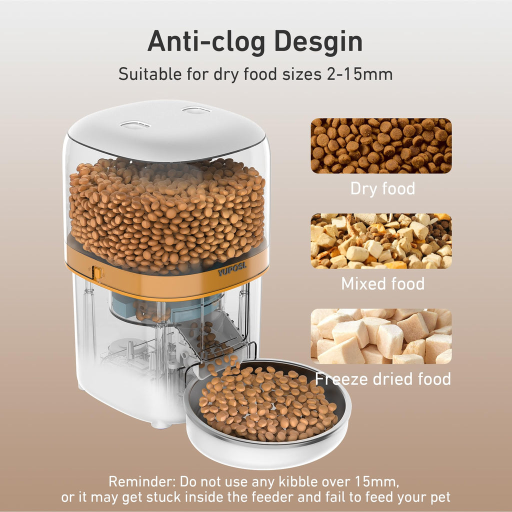 Automatic Cat Feeder, 3L Cat Food Dispenser with Anti-Jam Design, Over 180-day Battery Life, 1-6 Meals Per Day with Stainless Steel Cat Bowl, Keep Dry Food Fresh, Timed Pet Feeder Also for Small Dog