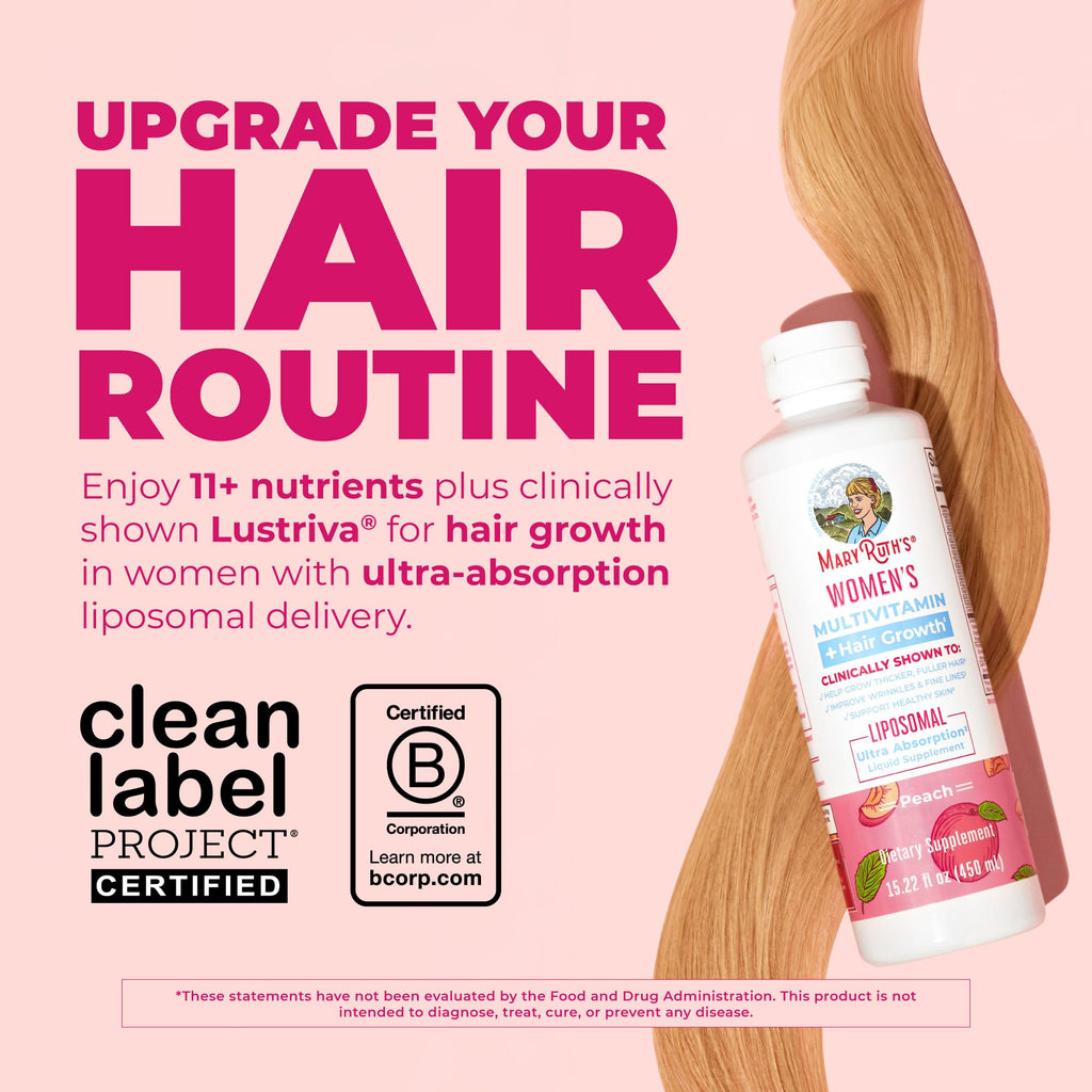 MARYRUTH'S Women's Multivitamin + Hair Growth Liquid Liposomal, 15.22 Fl Oz